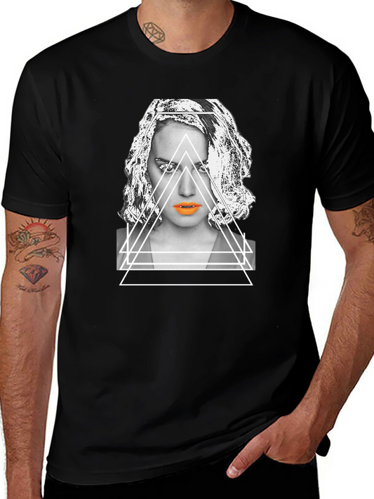 Geometric Portrait Graphic Tee - Modern Streetwear Style