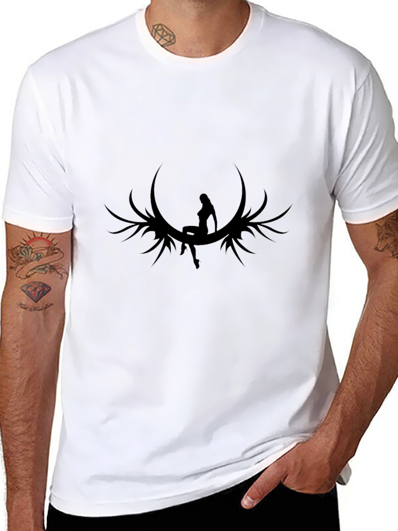 Black Graphic Tee - Fairy Moon Design - Menswear