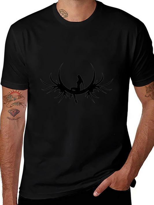 Black Graphic Tee - Fairy Moon Design - Menswear