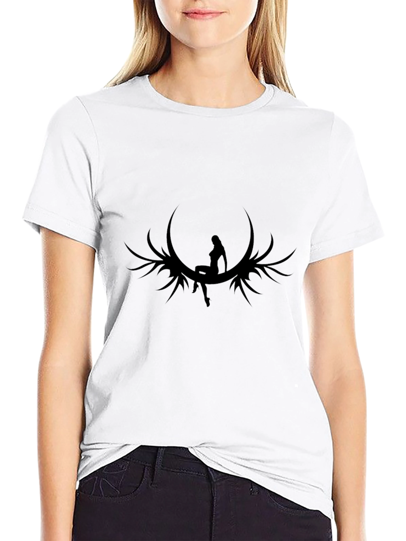 Black Graphic Tee - Fairy Moon Design - Menswear
