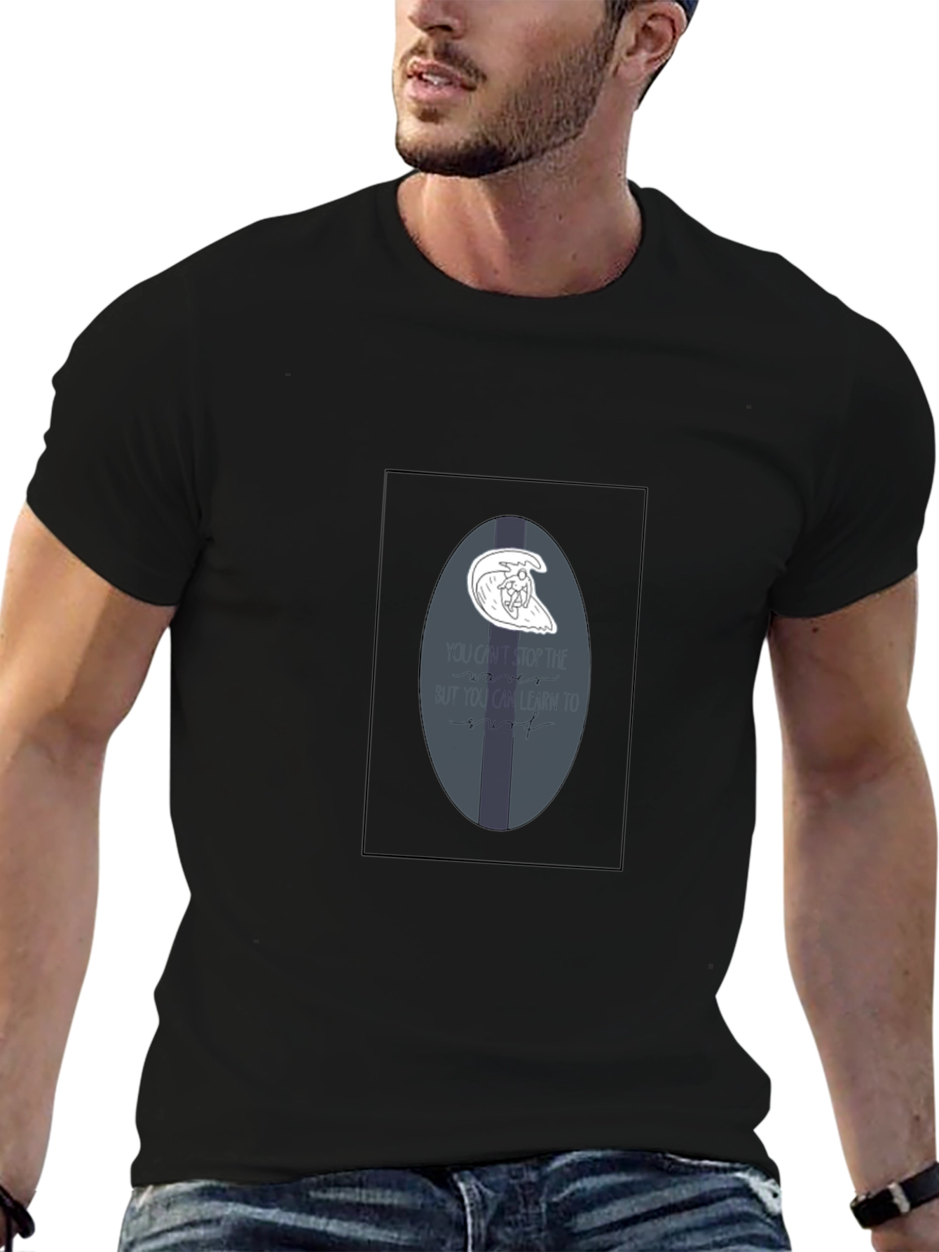 Cool Surfboard Tee - Casual Black T-Shirt