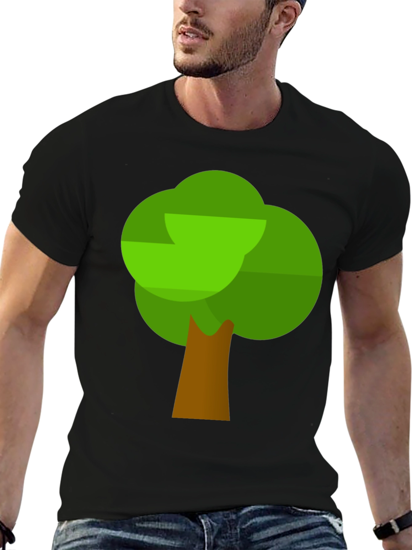 Cartoon Tree Graphic T-Shirt - Black Cotton Tee