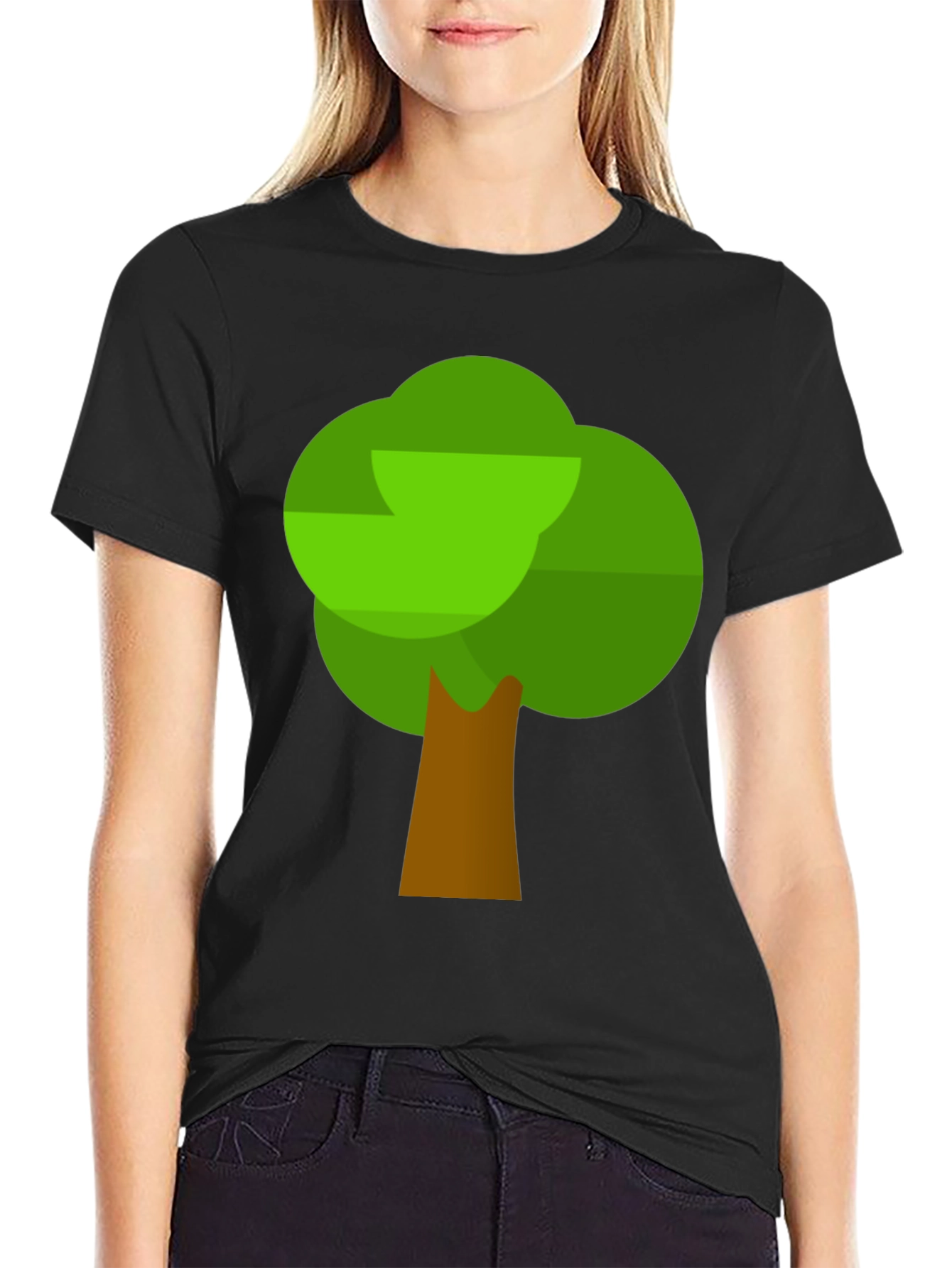 Cartoon Tree Graphic T-Shirt - Black Cotton Tee