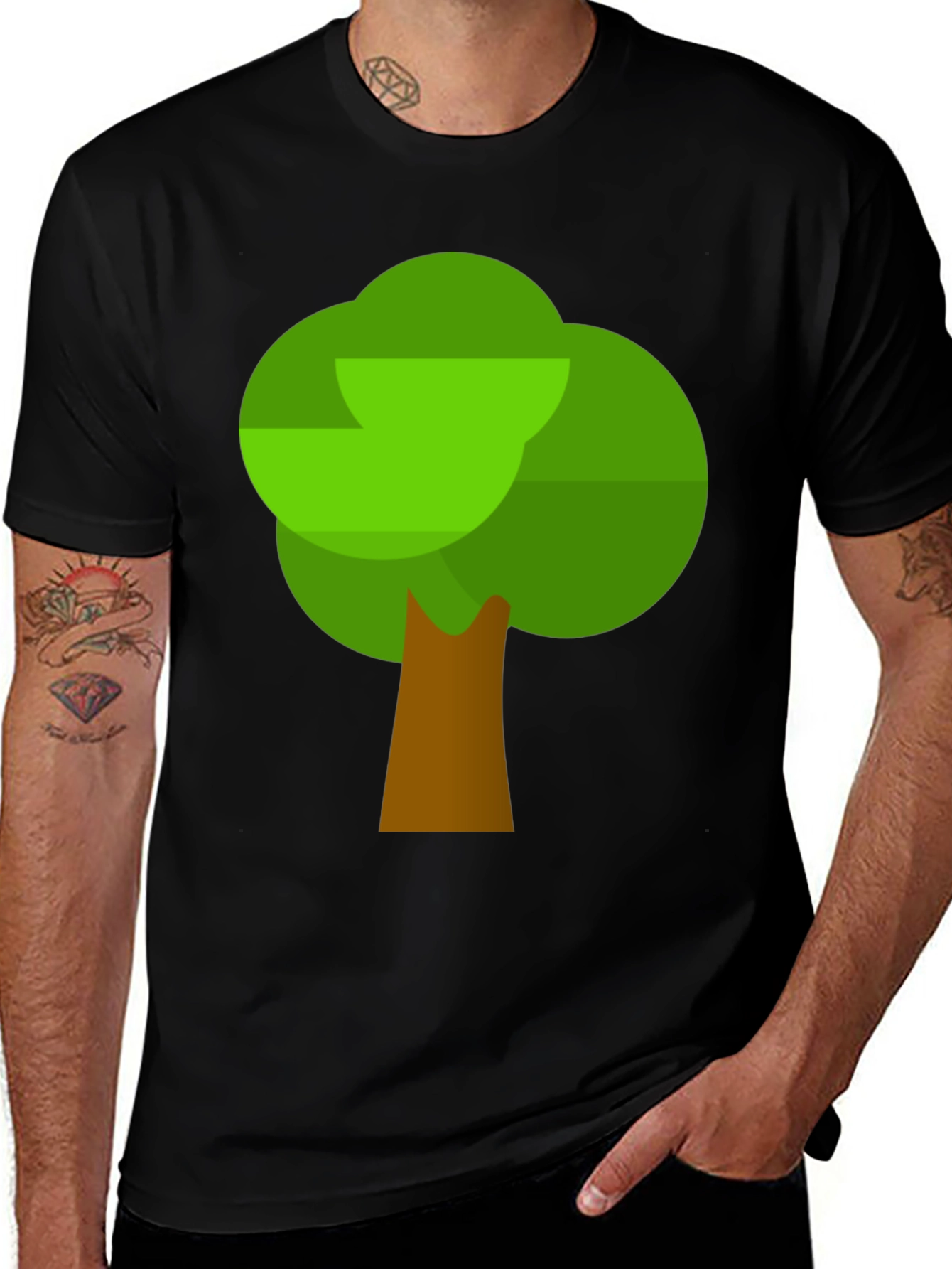 Cartoon Tree Graphic T-Shirt - Black Cotton Tee