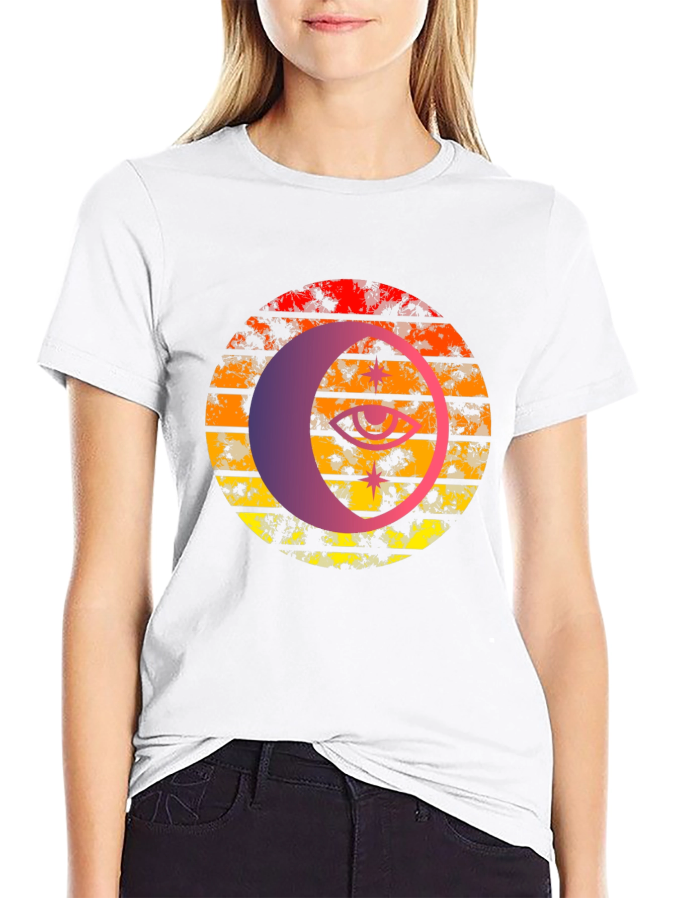 Retro Sunset Eye Graphic Tee - Black