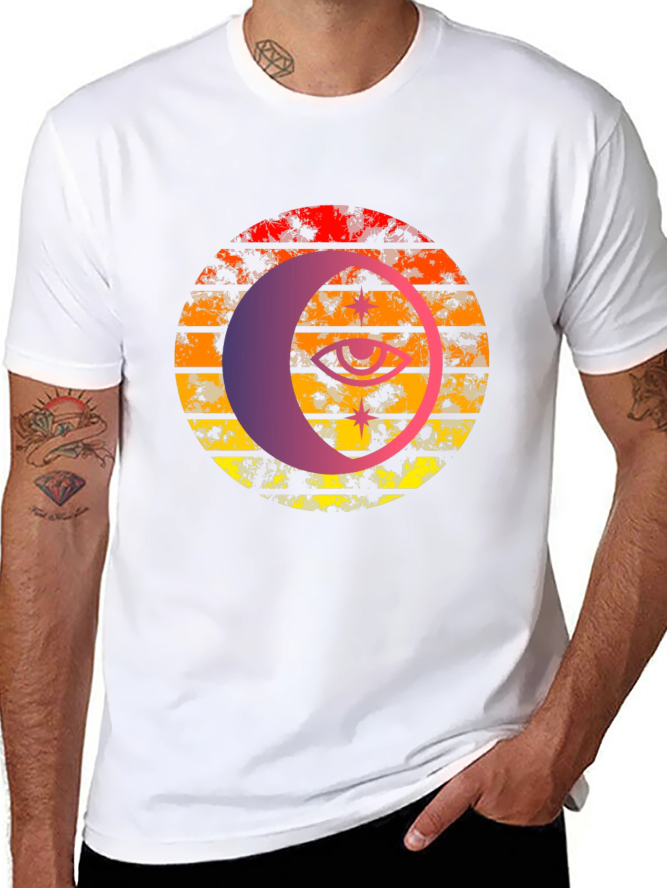 Retro Sunset Eye Graphic Tee - Black