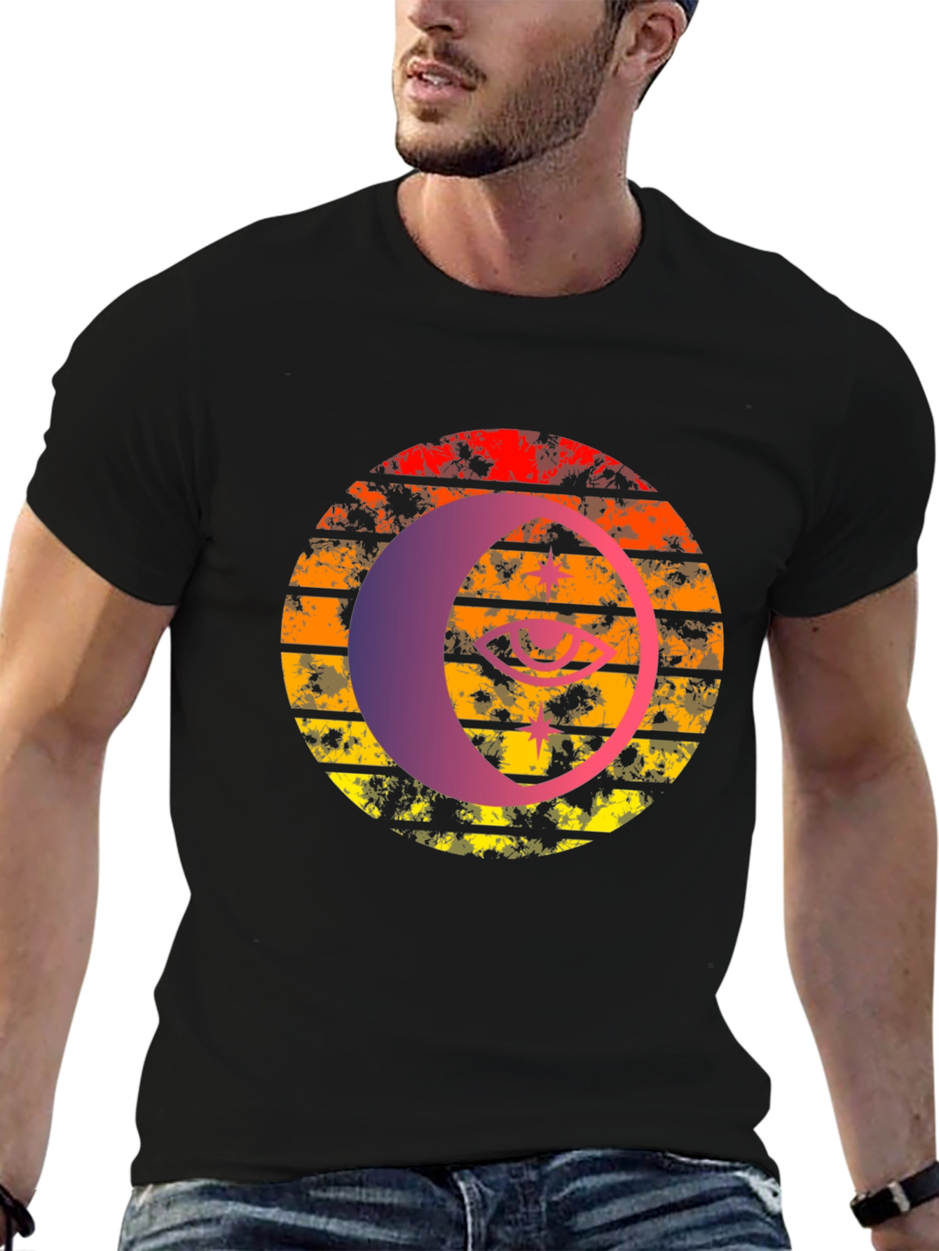 Retro Sunset Eye Graphic Tee - Black