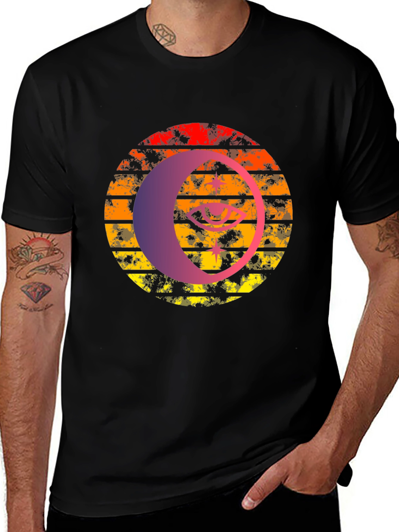 Retro Sunset Eye Graphic Tee - Black