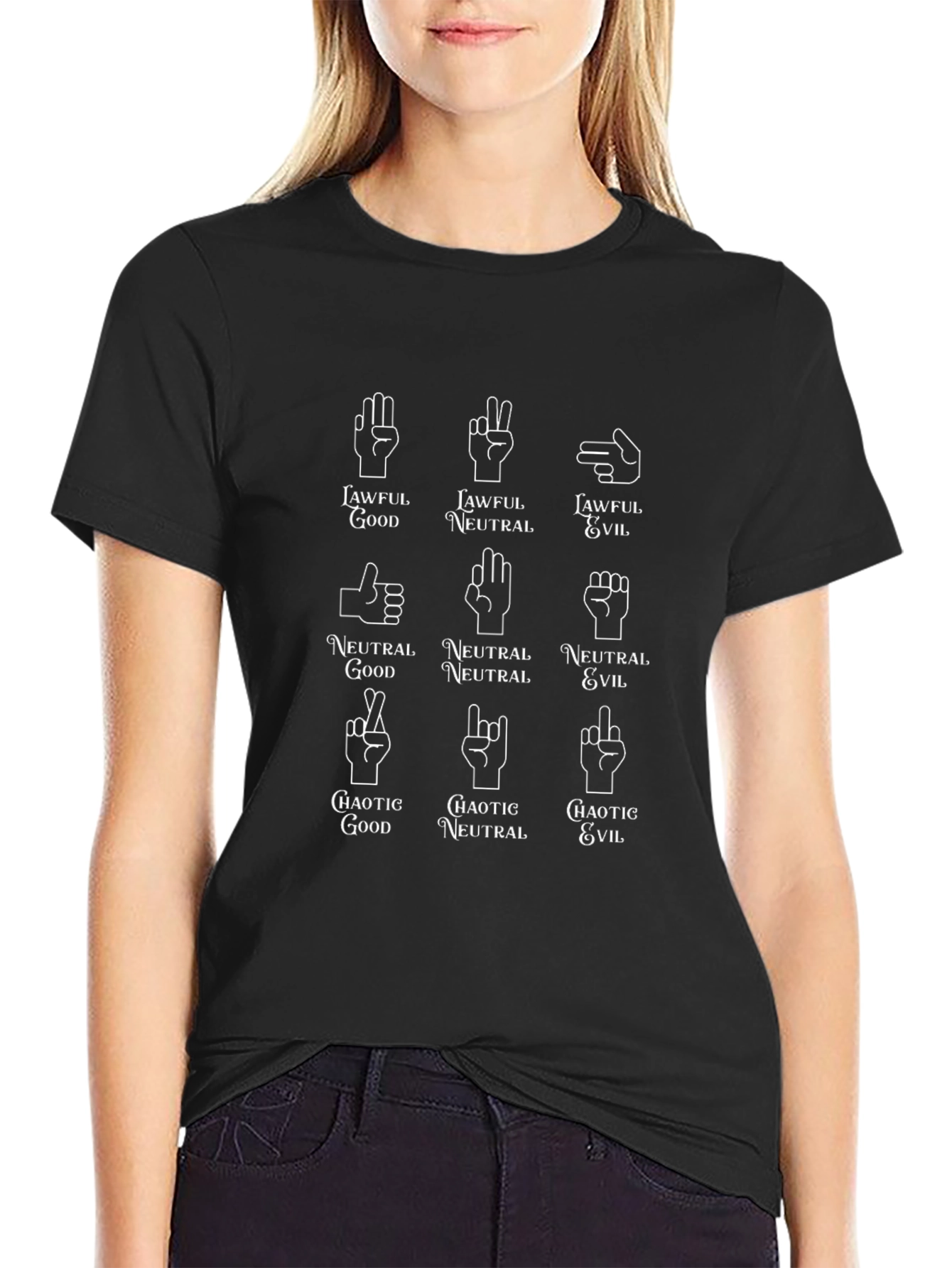 Alignment Chart Hand Signs Black T-Shirt