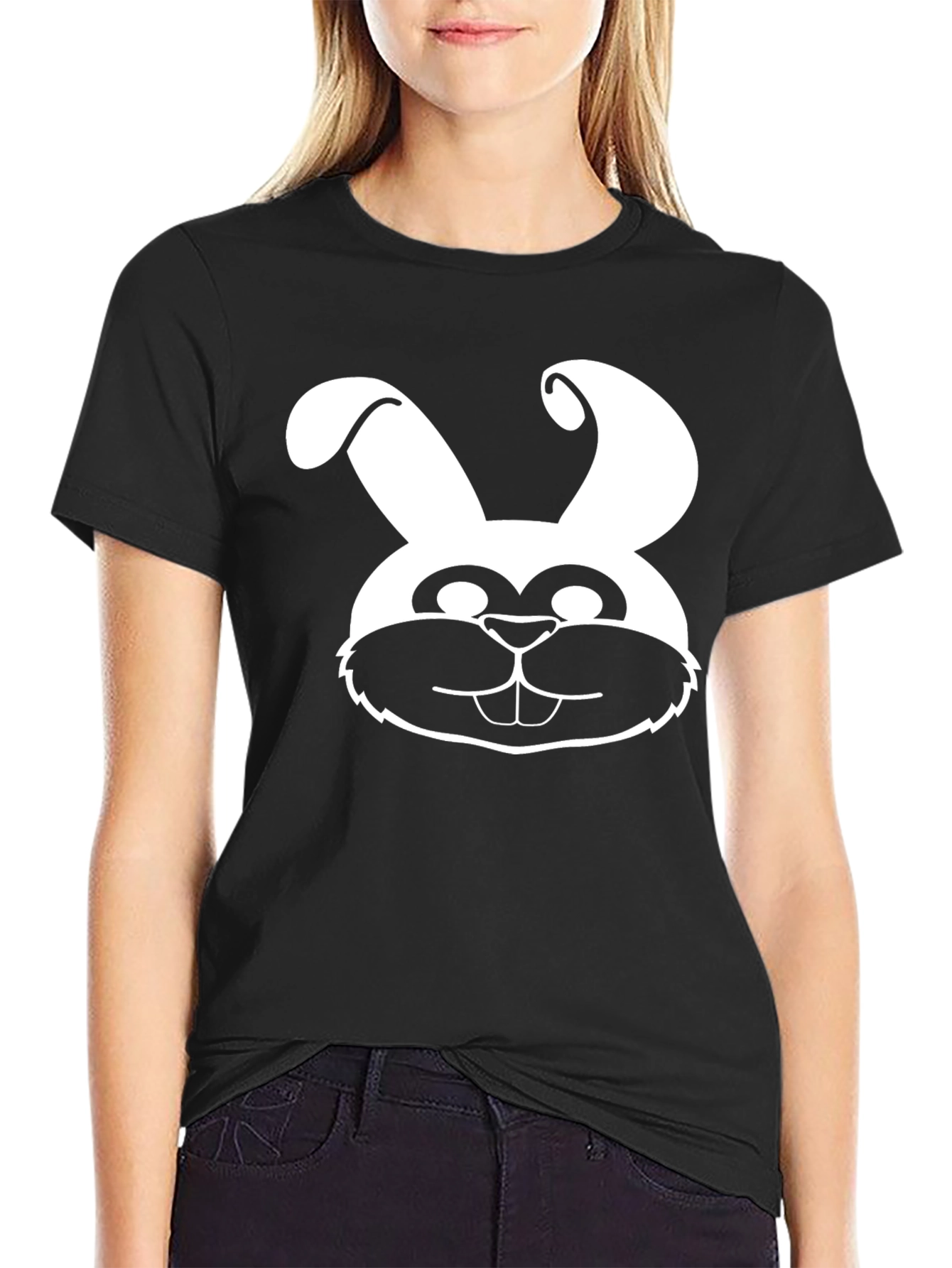 Bunny Face Graphic Tee - Black Cotton Shirt