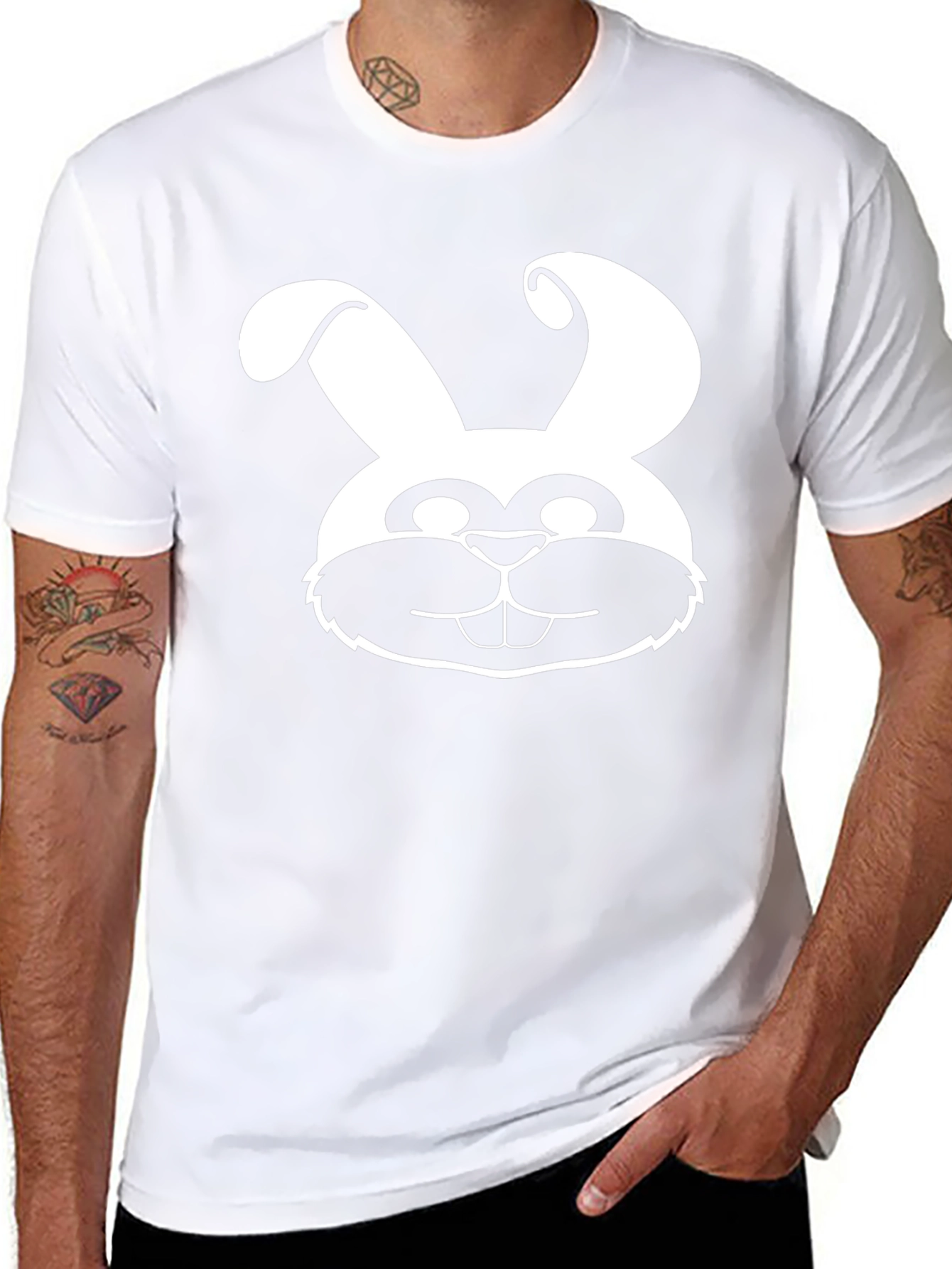 Bunny Face Graphic Tee - Black Cotton Shirt