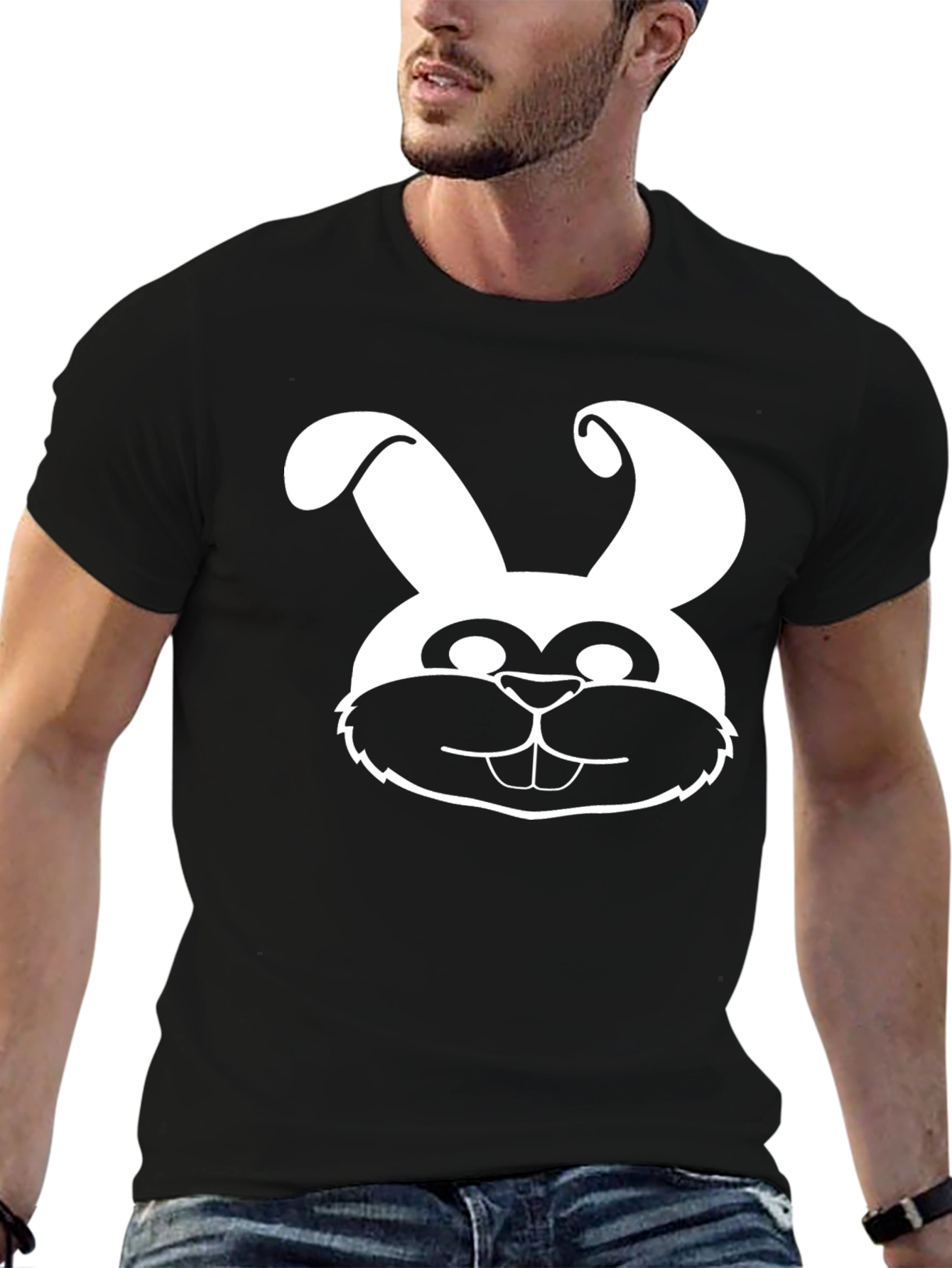 Bunny Face Graphic Tee - Black Cotton Shirt