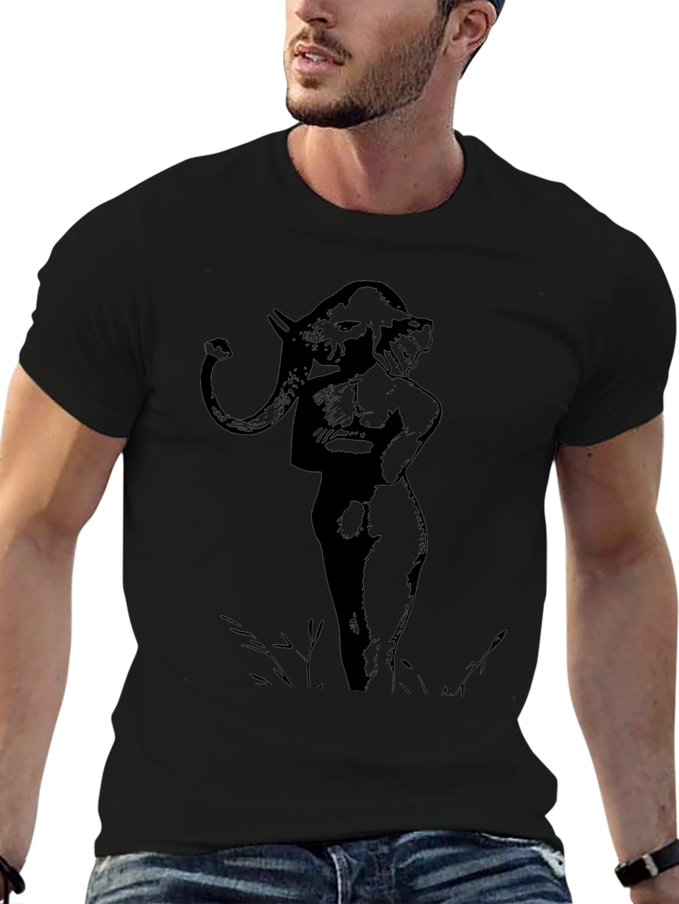 Unique Elephant Man Graphic Tee - Black Cotton Blend