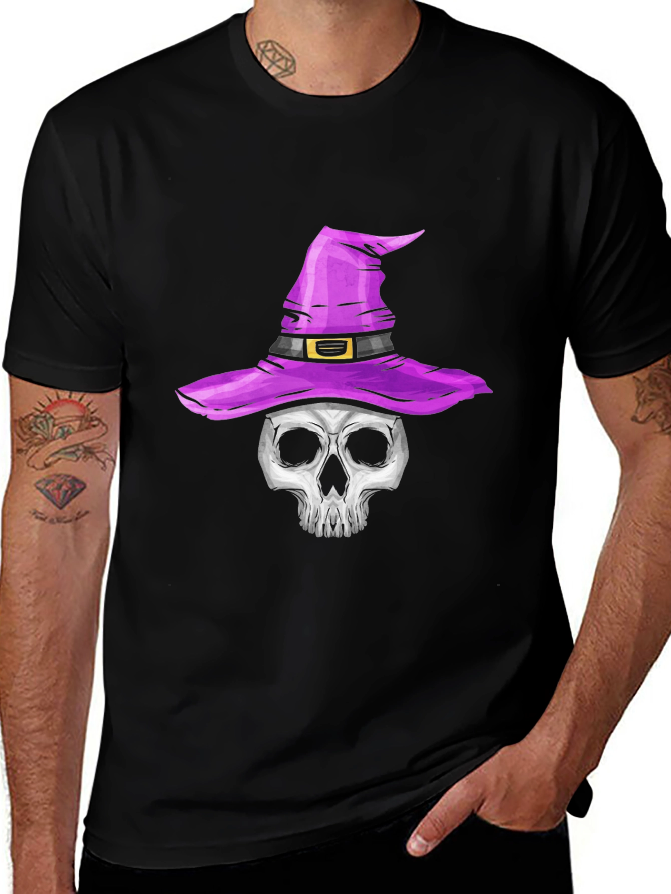 Skull in Witch Hat Halloween T-Shirt