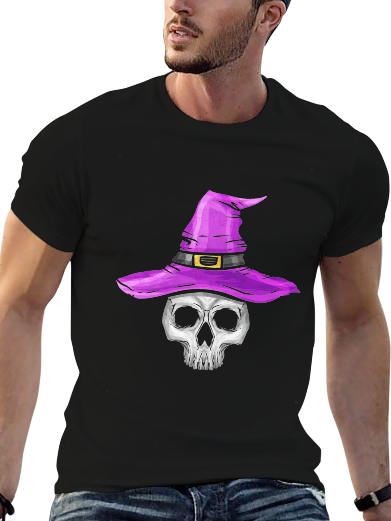 Skull in Witch Hat Halloween T-Shirt