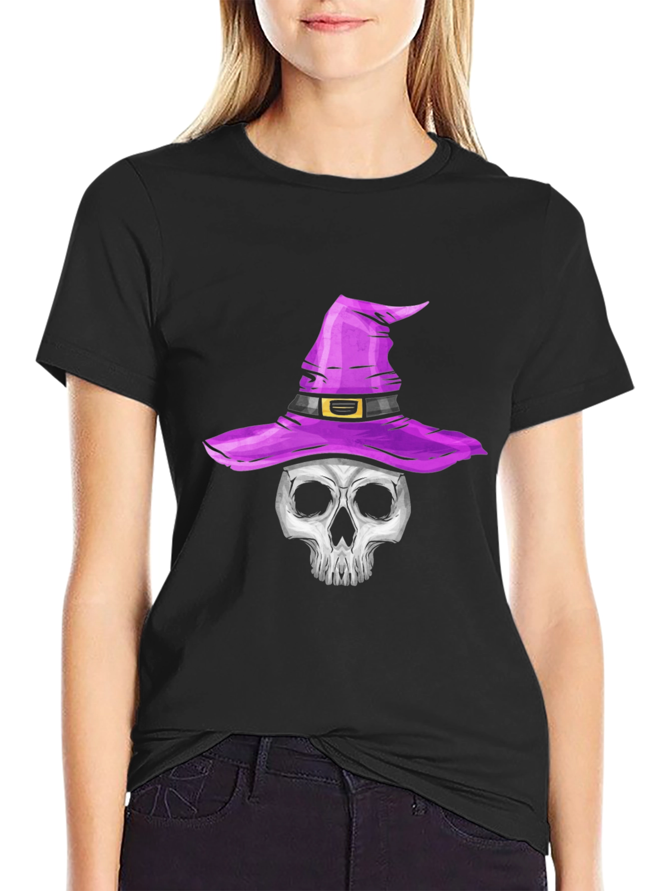 Skull in Witch Hat Halloween T-Shirt