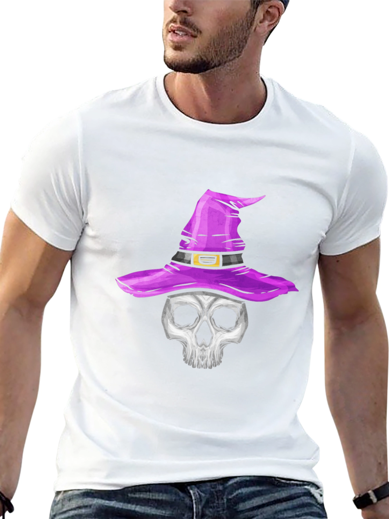 Skull in Witch Hat Halloween T-Shirt