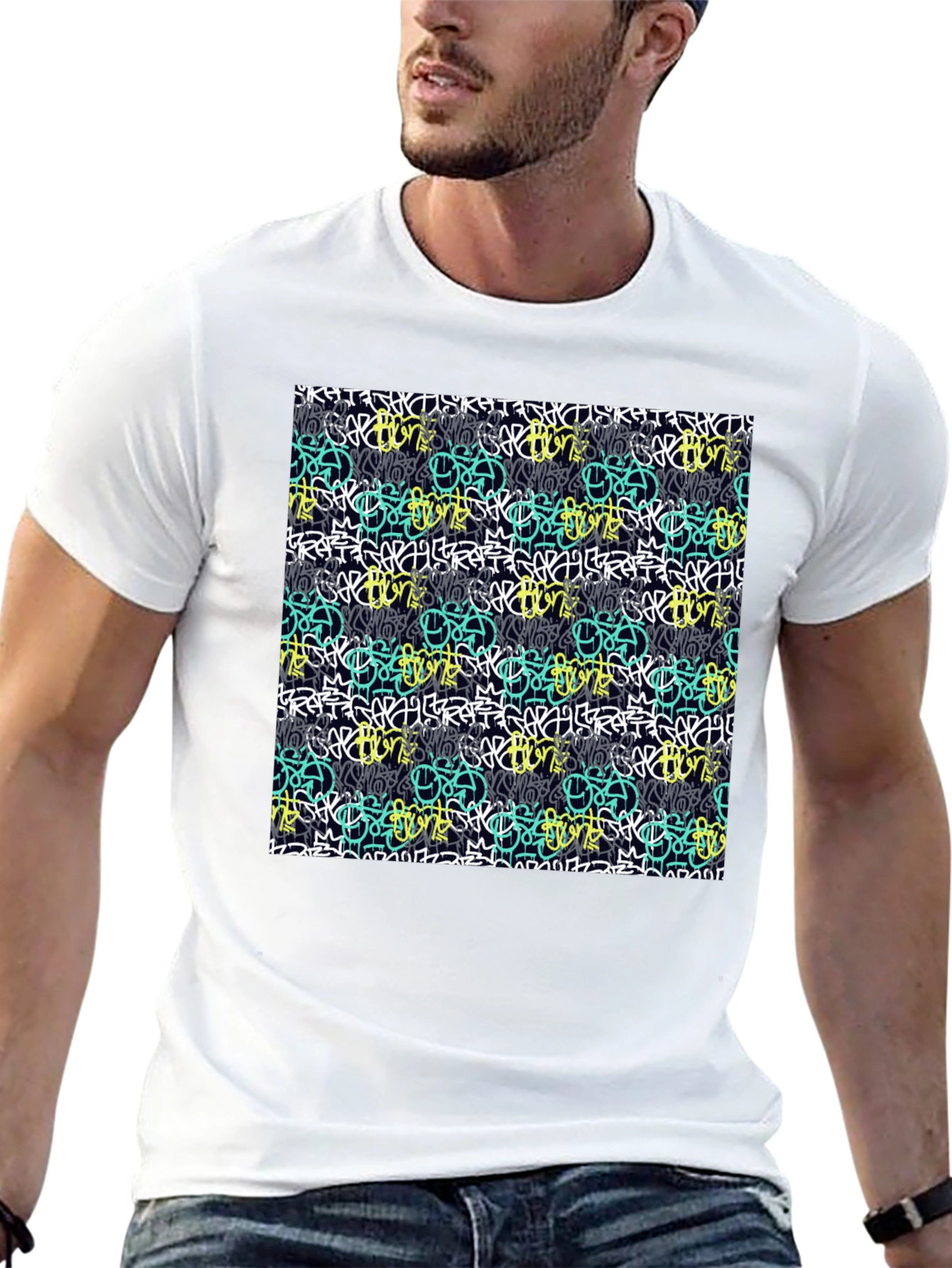 Graffiti Style Pattern Black T-Shirt