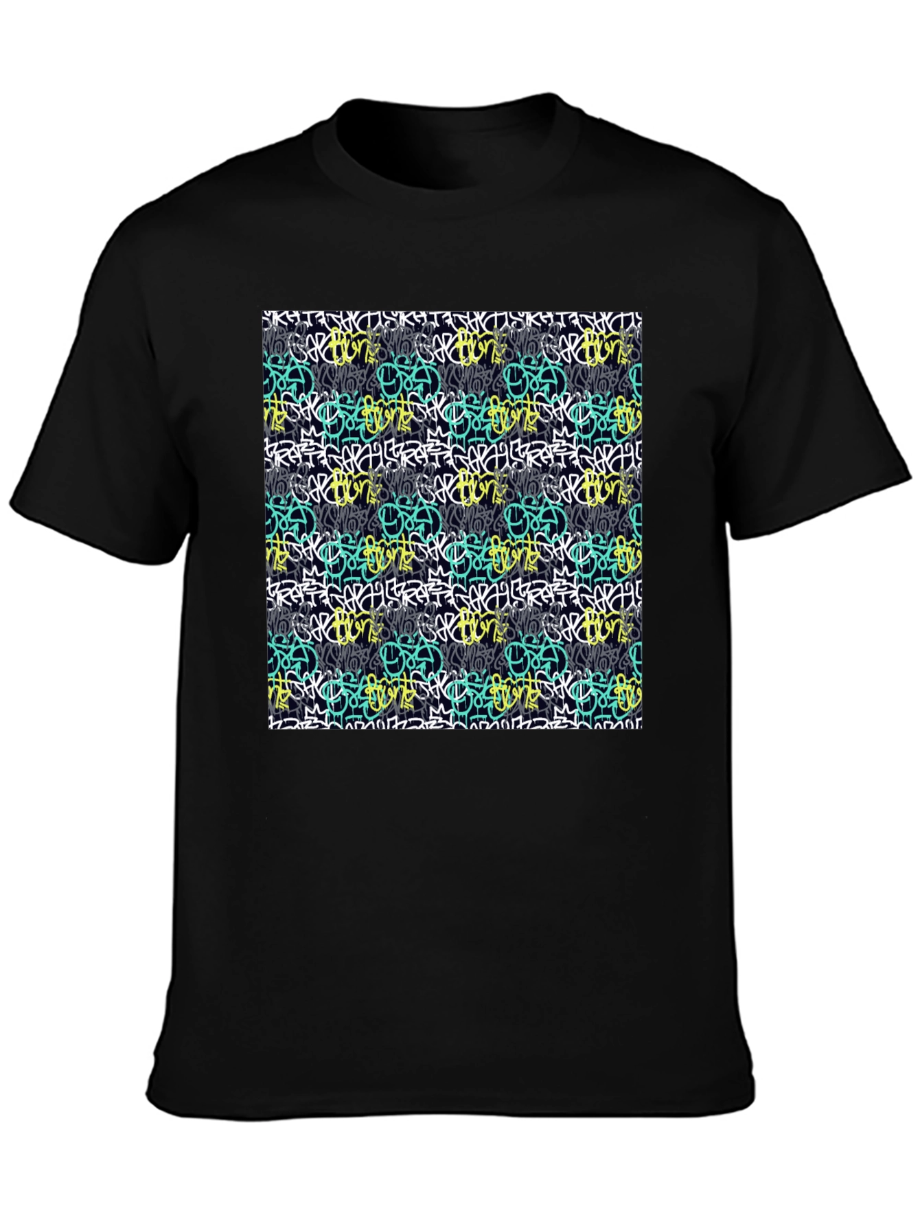 Graffiti Style Pattern Black T-Shirt