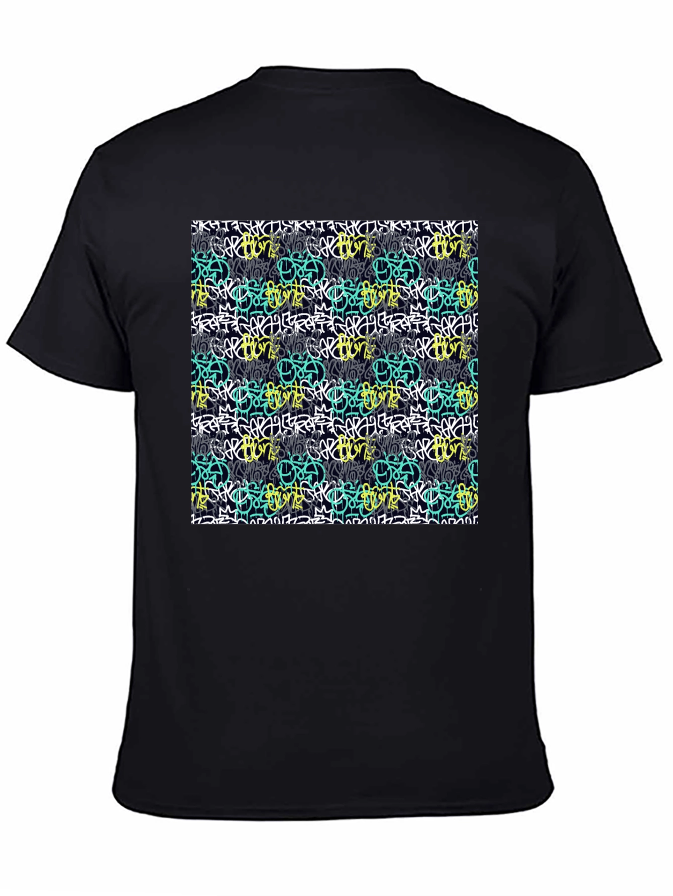 Graffiti Style Pattern Black T-Shirt