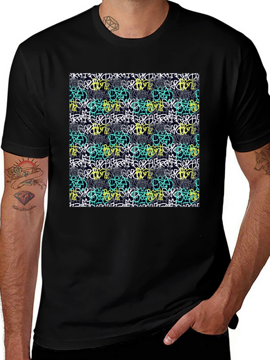 Graffiti Style Pattern Black T-Shirt