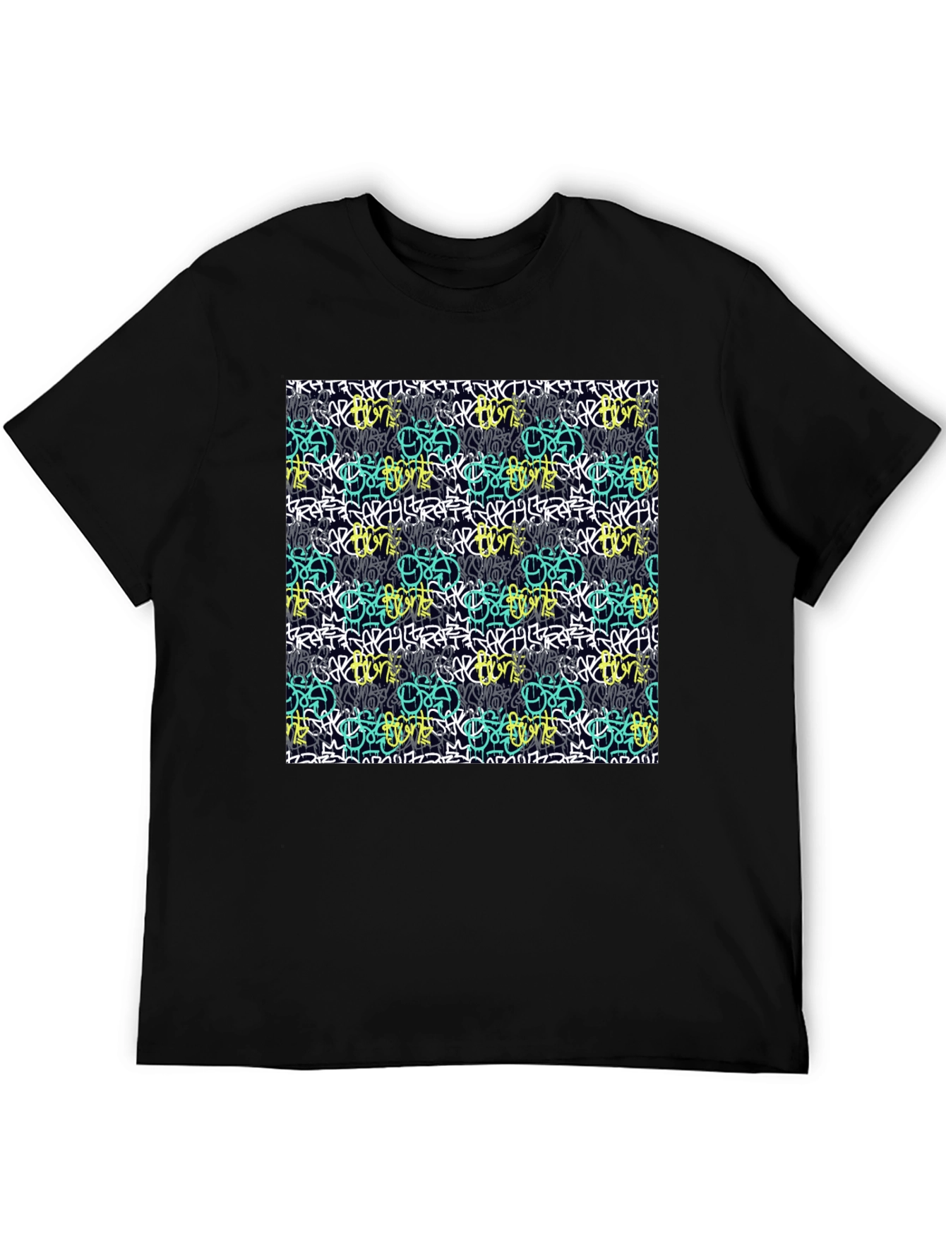 Graffiti Style Pattern Black T-Shirt
