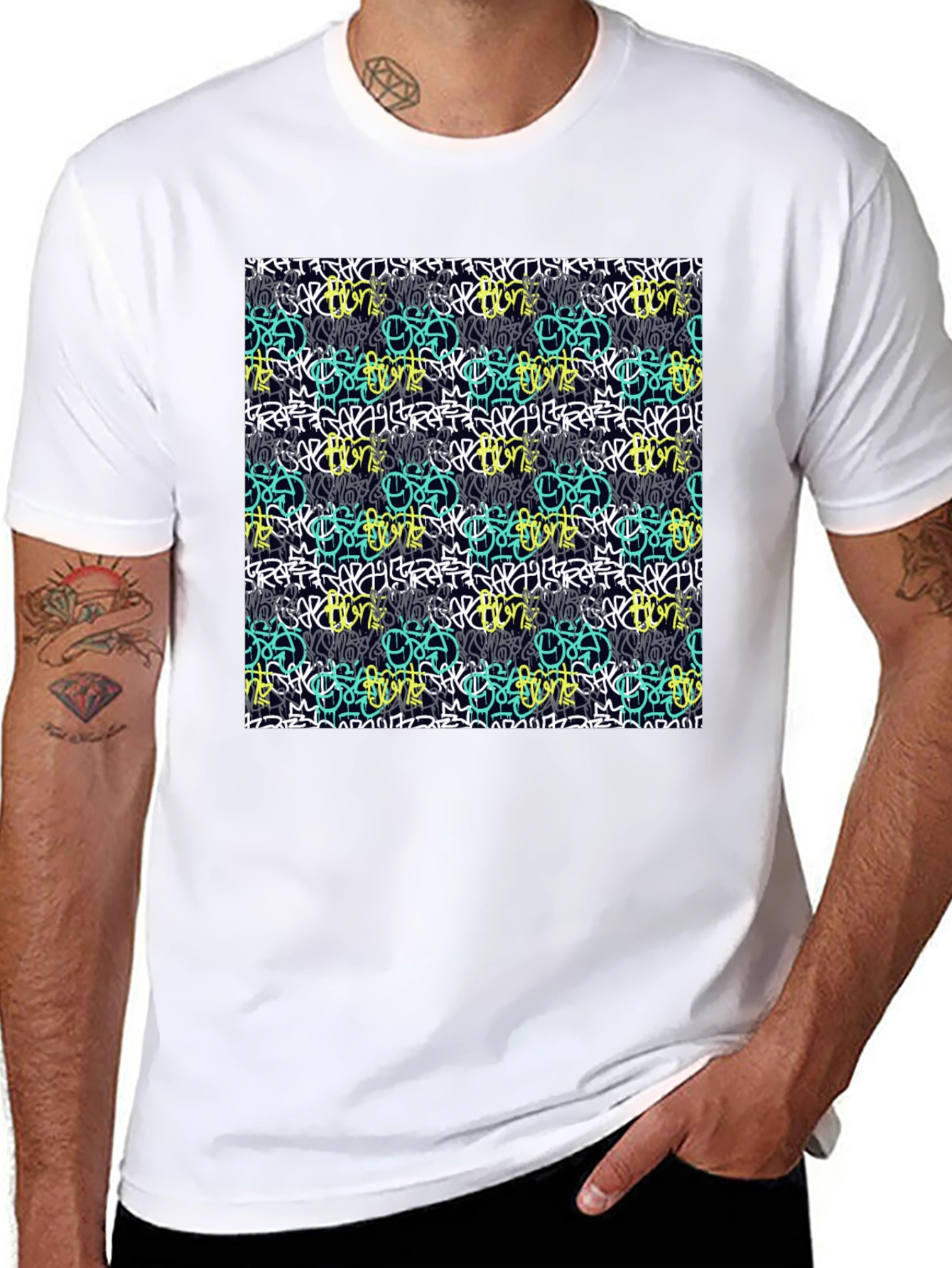 Graffiti Style Pattern Black T-Shirt