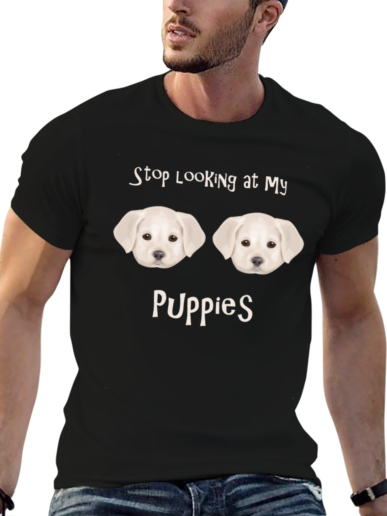 Stop Looking at My Puppies Funny T-Shirt