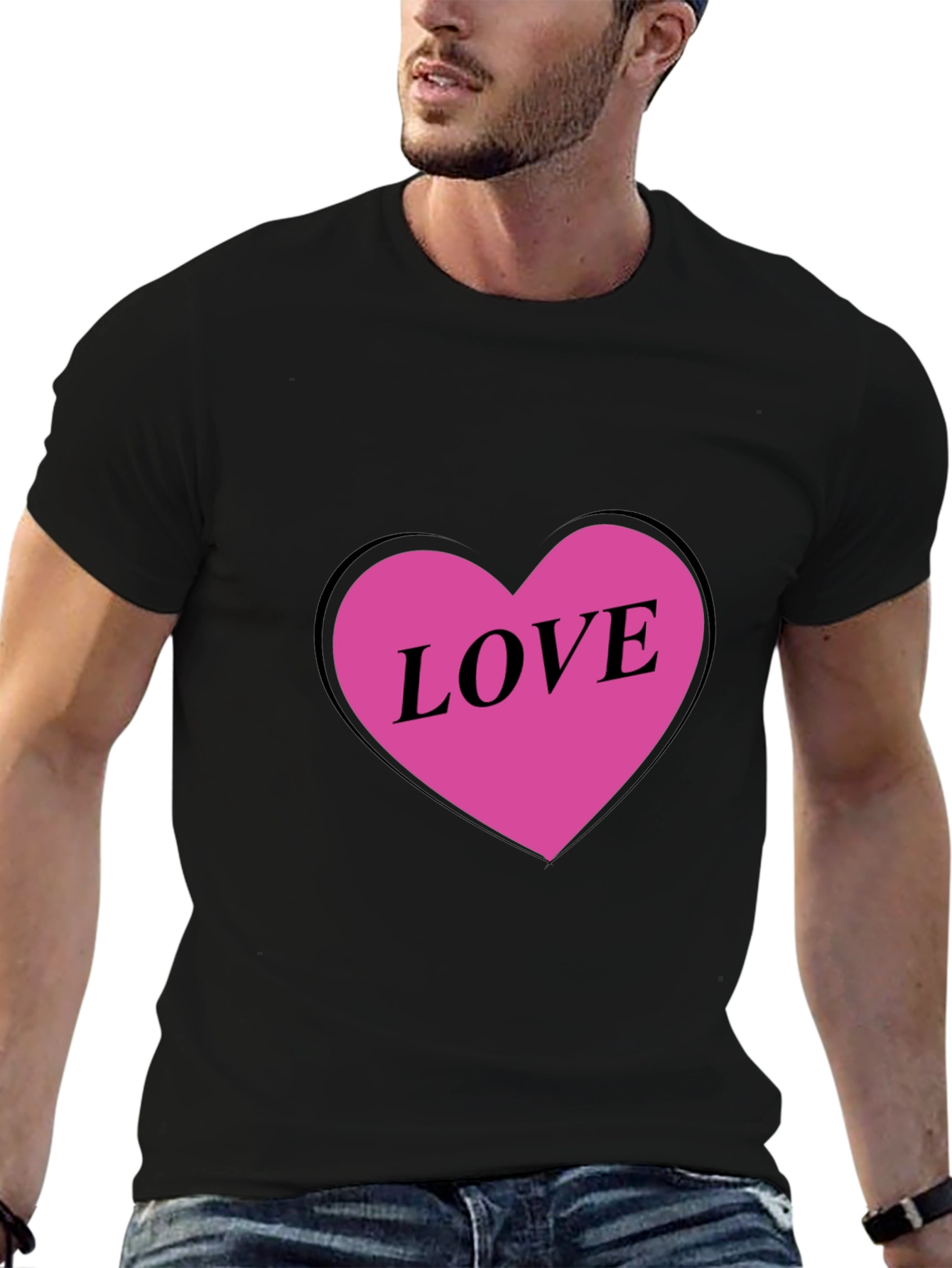 Love Heart Graphic Black T-Shirt