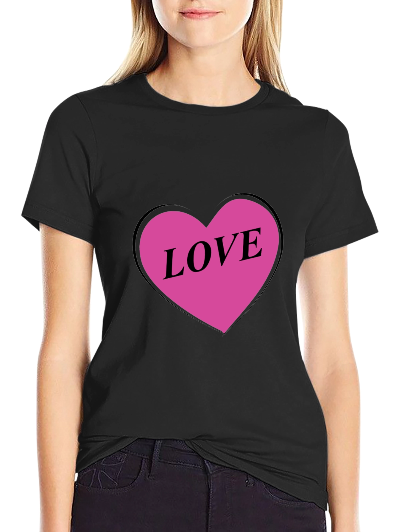 Love Heart Graphic Black T-Shirt