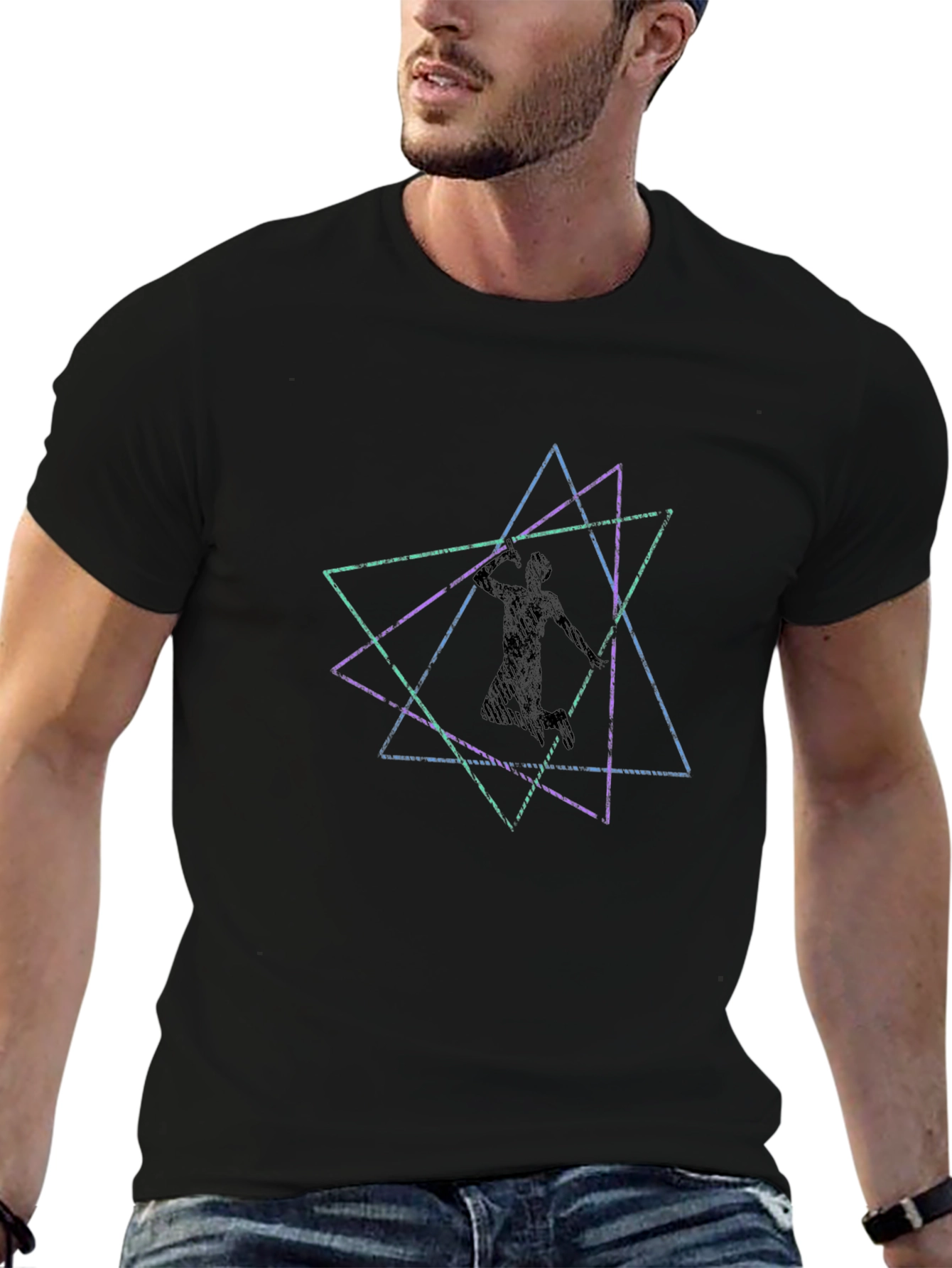 Geometric Athlete Graphic Black Tee
