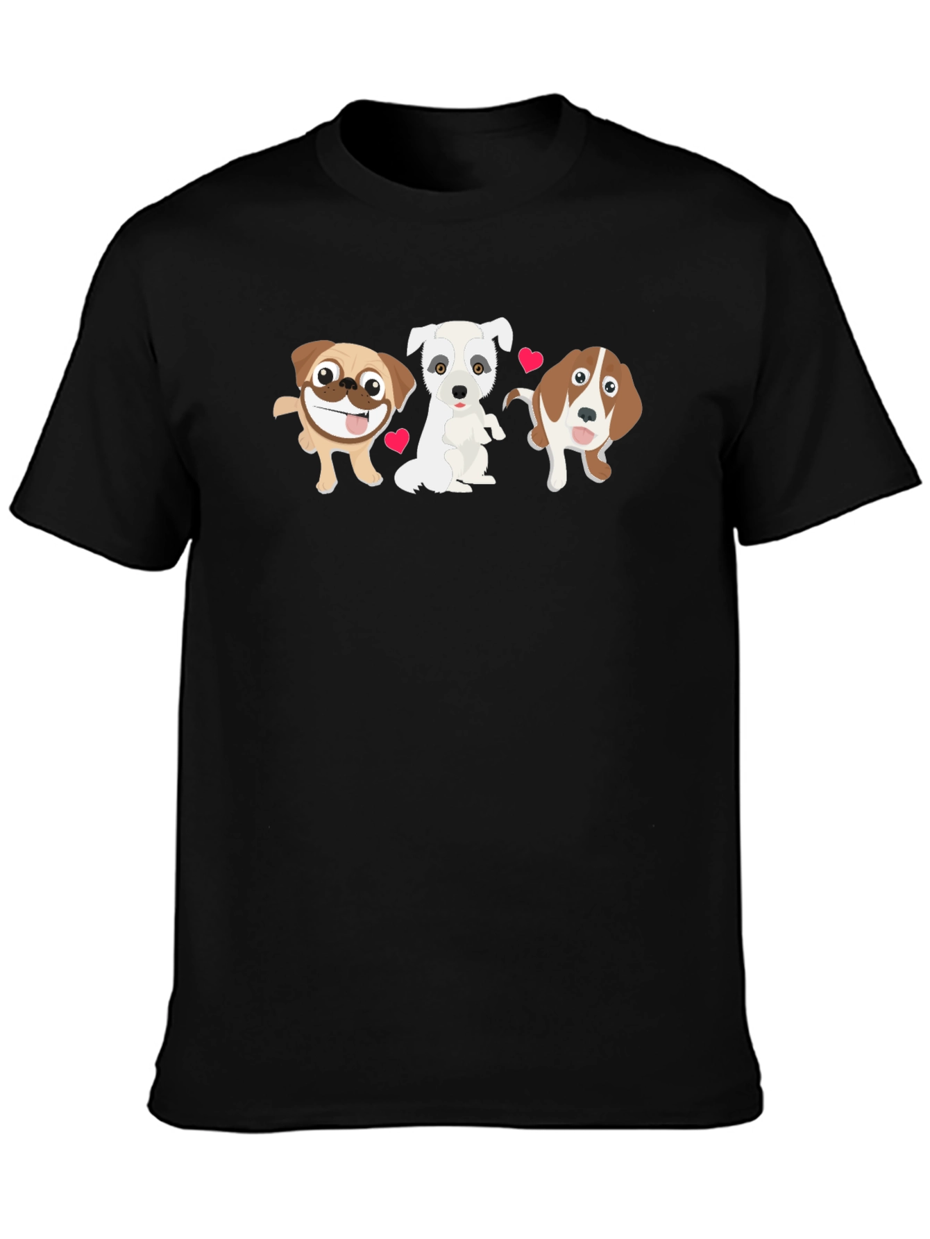 Cute Cartoon Dogs Graphic Black T-Shirt