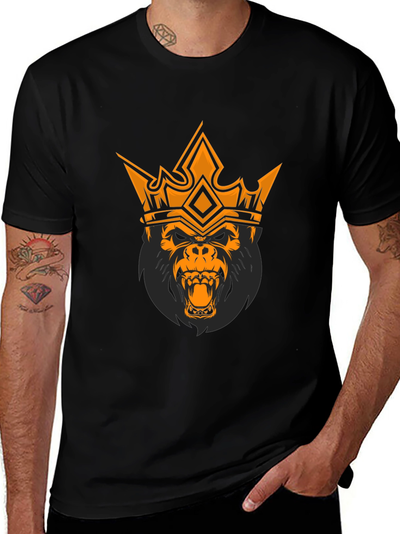 King Gorilla Graphic Tee - Black Cotton T-Shirt