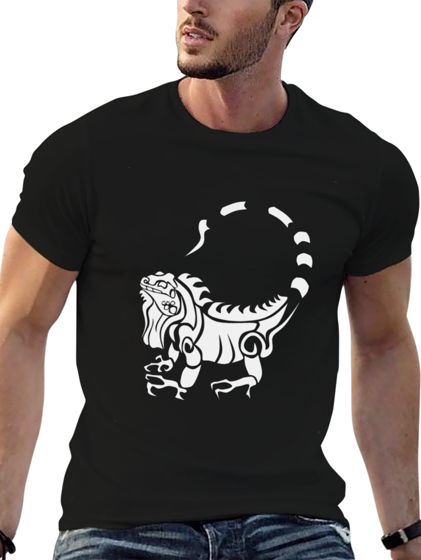 Iguana Graphic Print Black T-Shirt