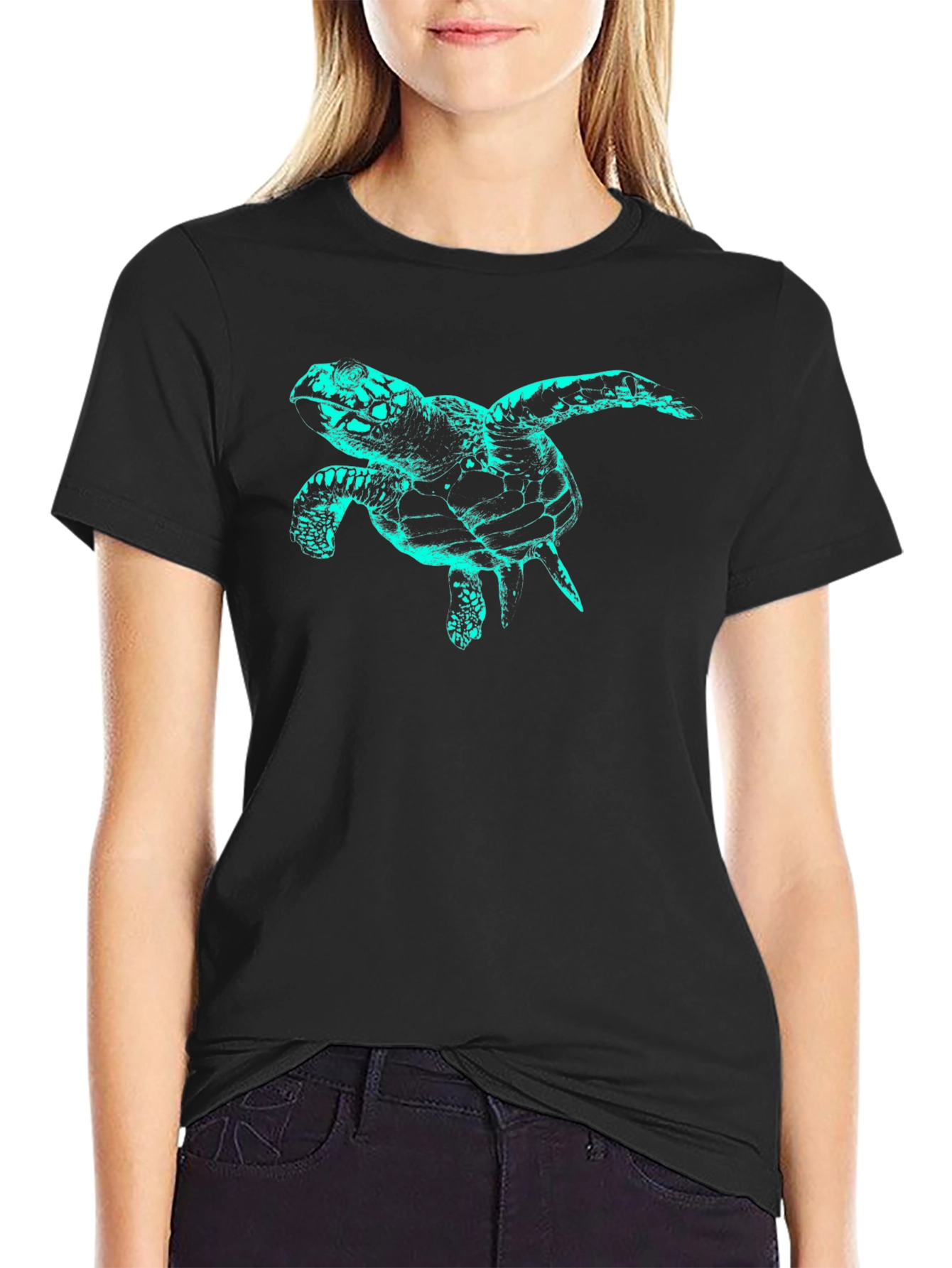 Sea Turtle Graphic Tee - Black Cotton T-Shirt