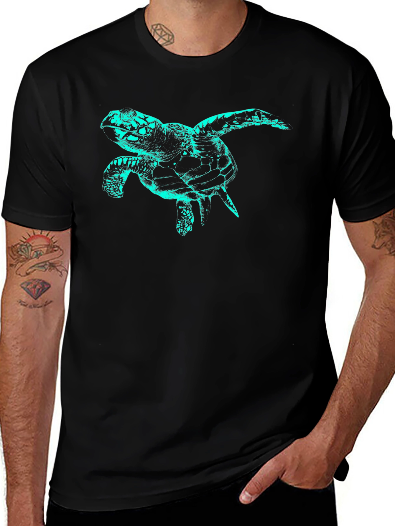 Sea Turtle Graphic Tee - Black Cotton T-Shirt