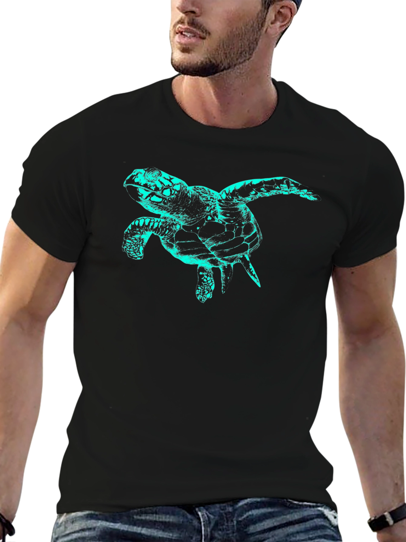 Sea Turtle Graphic Tee - Black Cotton T-Shirt
