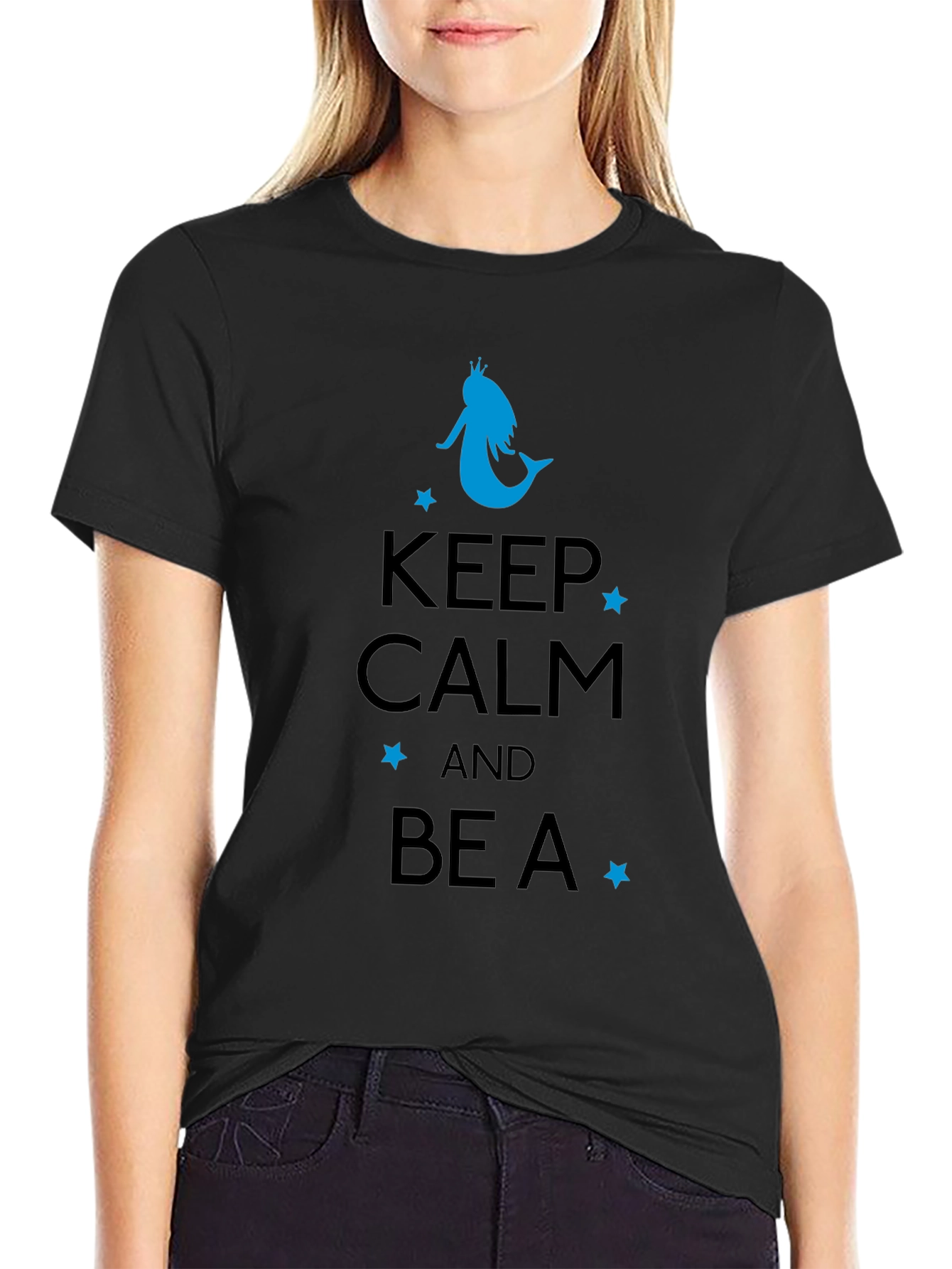 Keep Calm Mermaid Graphic Tee - Black