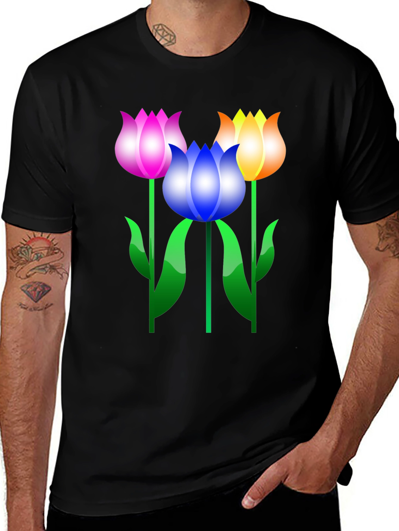 Floral Graphic Print Mens Black T-Shirt