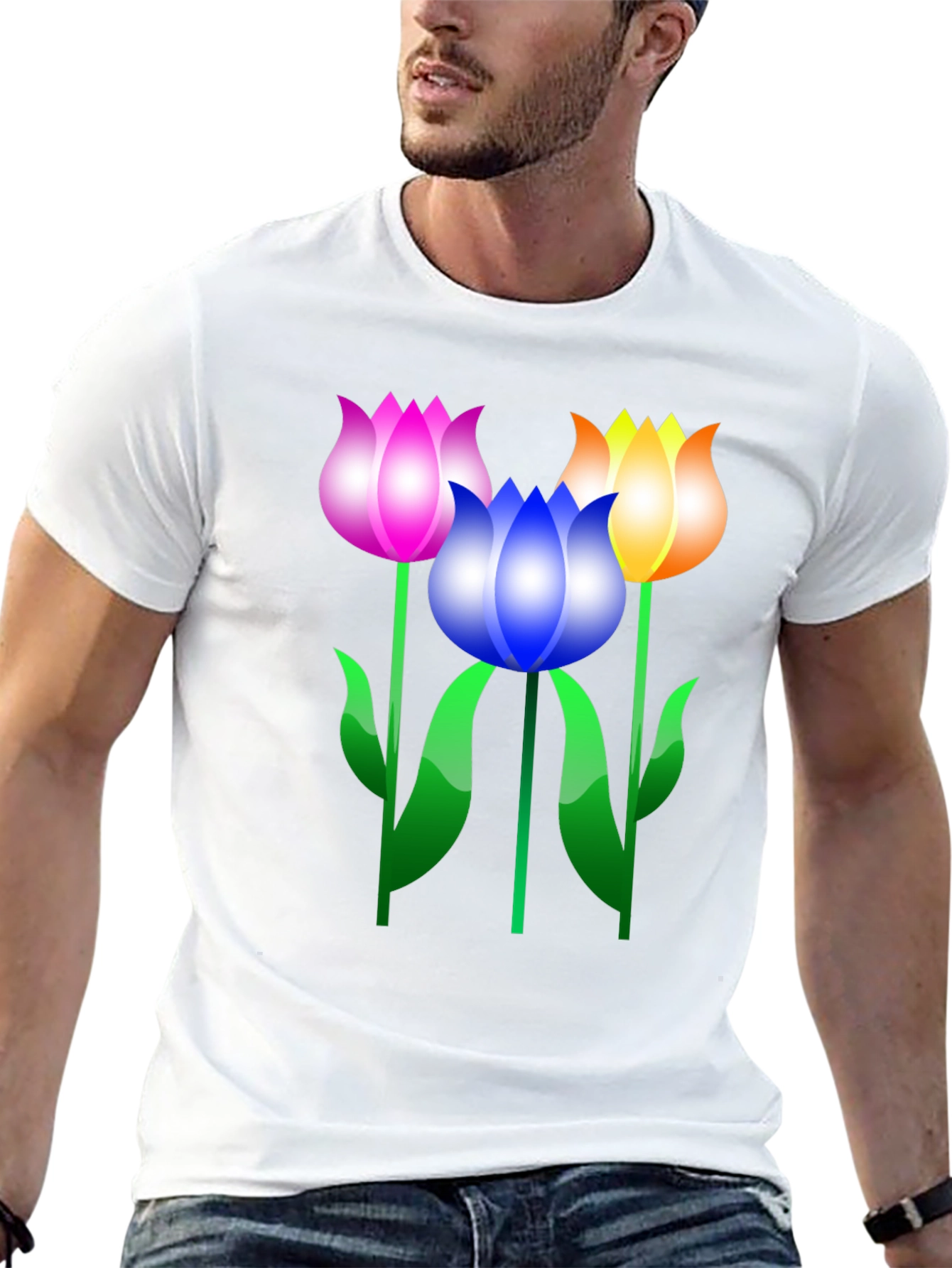 Floral Graphic Print Mens Black T-Shirt