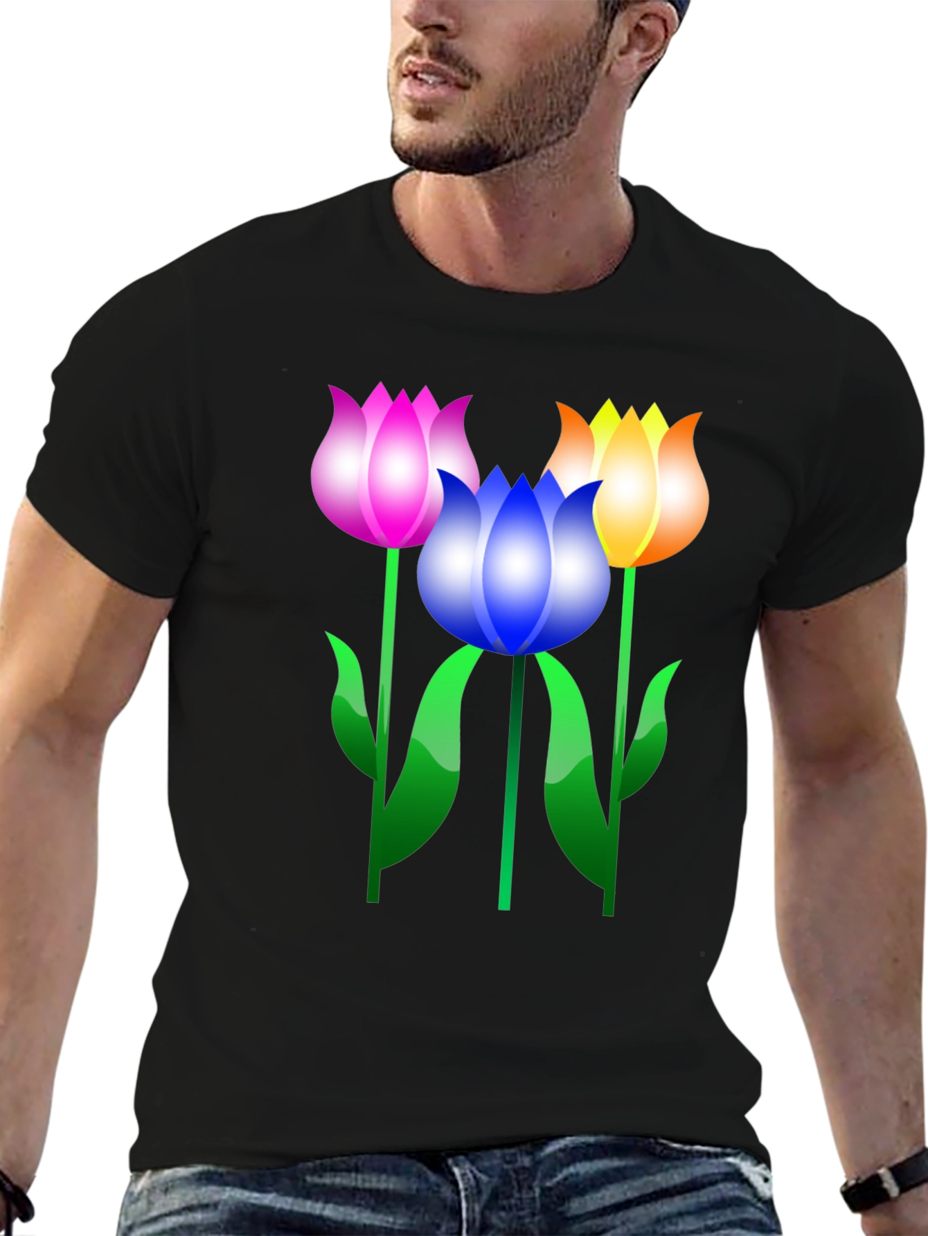 Floral Graphic Print Mens Black T-Shirt