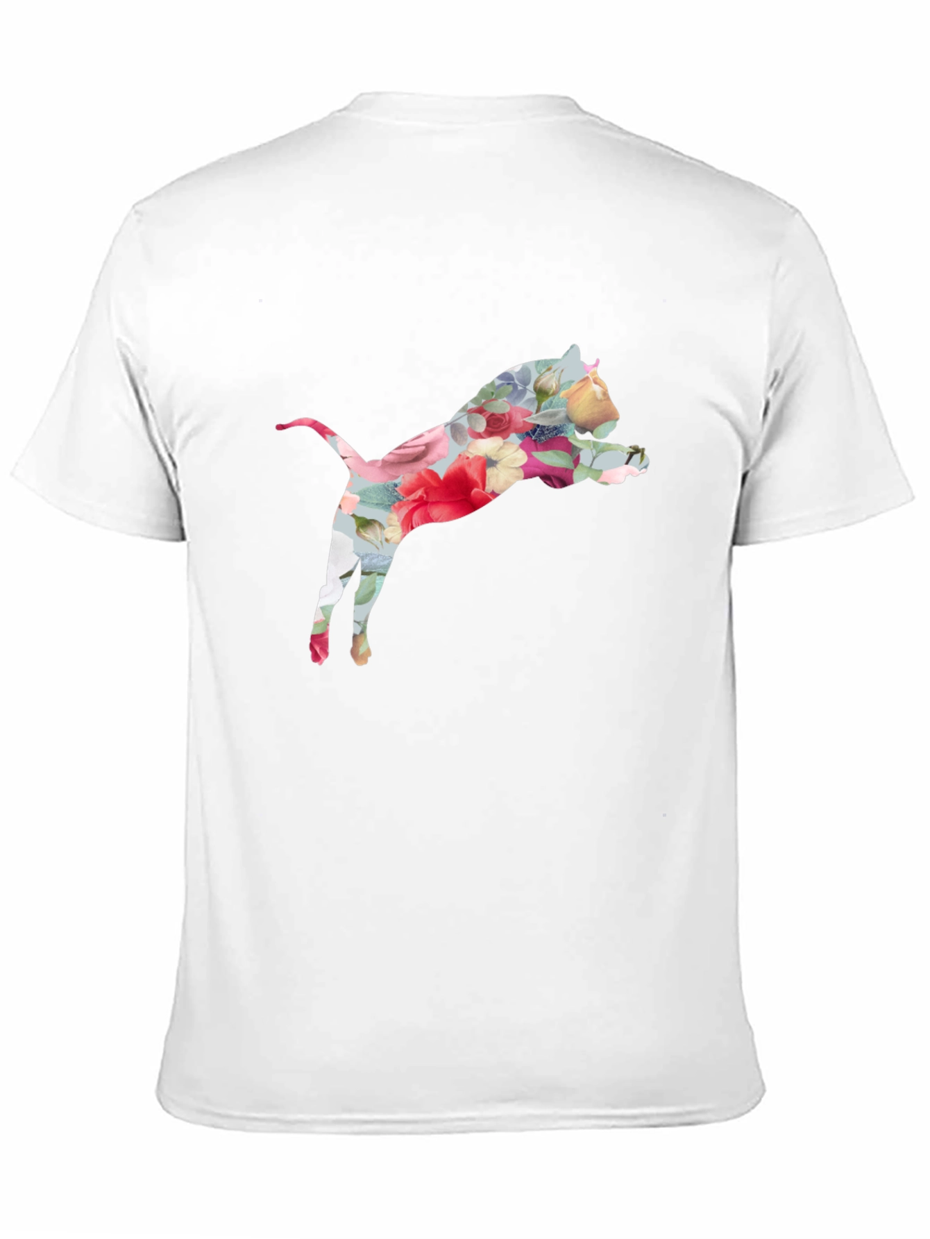 Floral Cat Print Black T-Shirt