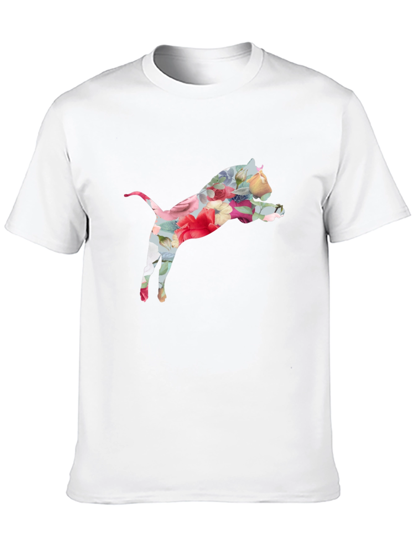 Floral Cat Print Black T-Shirt