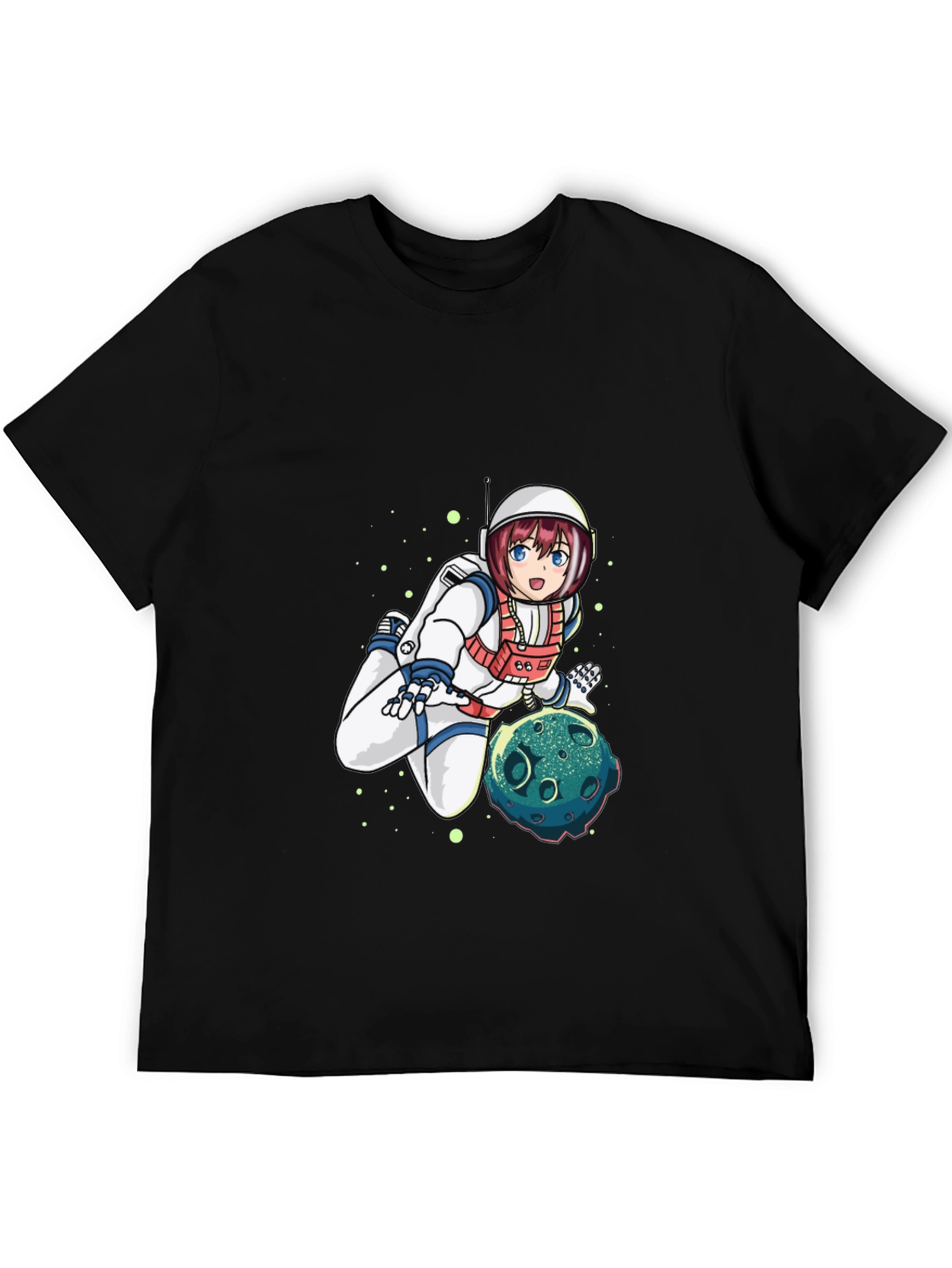 Astronaut Anime Graphic Tee - Black Cotton T-Shirt