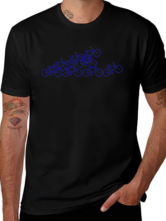 Blue Bicycle Pattern Black Tee