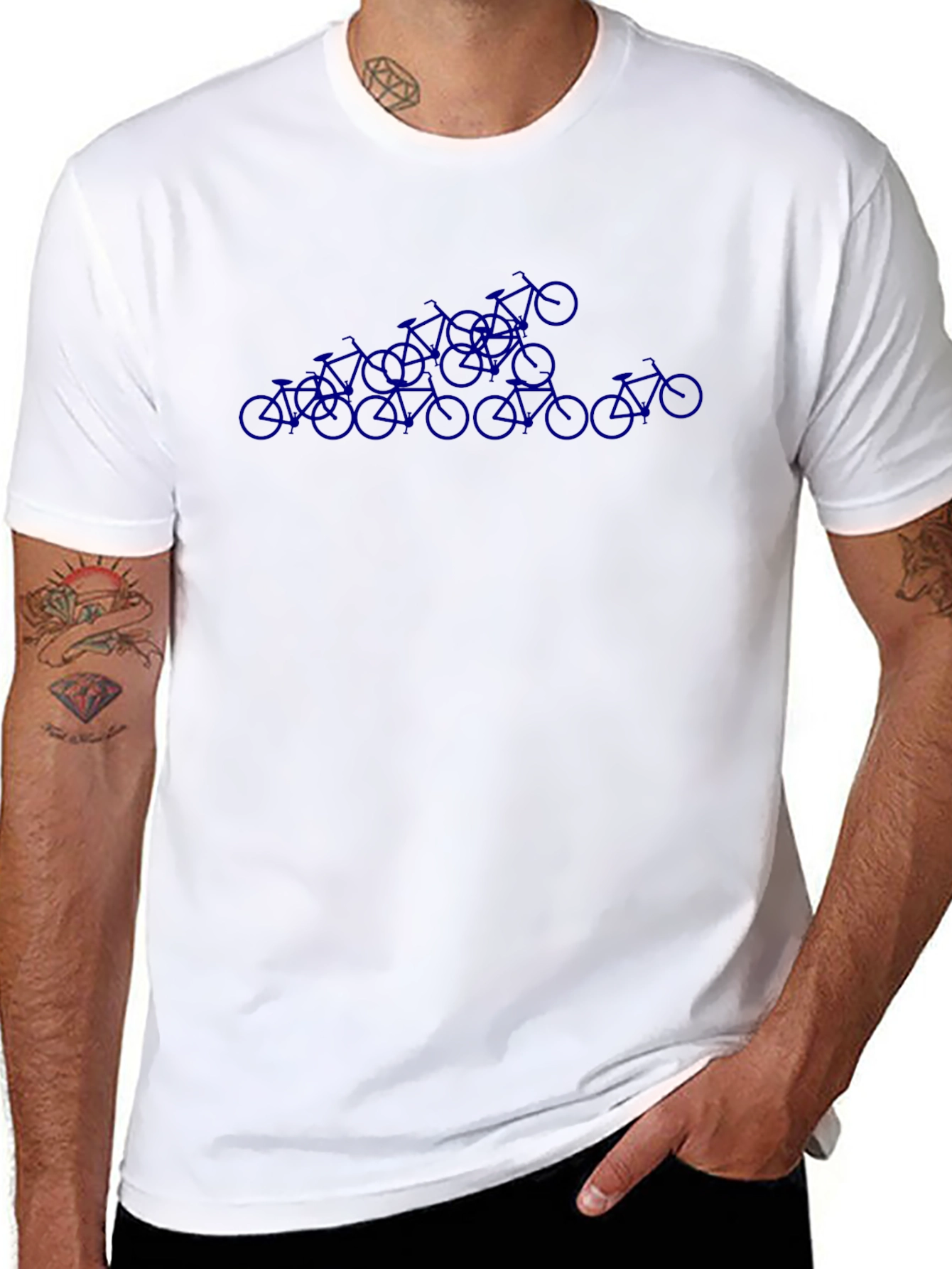 Blue Bicycle Pattern Black Tee