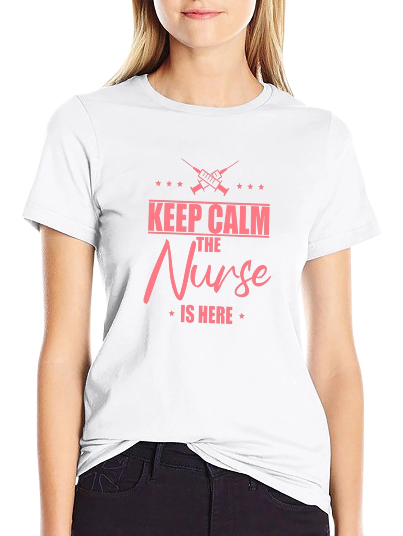 Keep Calm Nurse is Here Black Tee