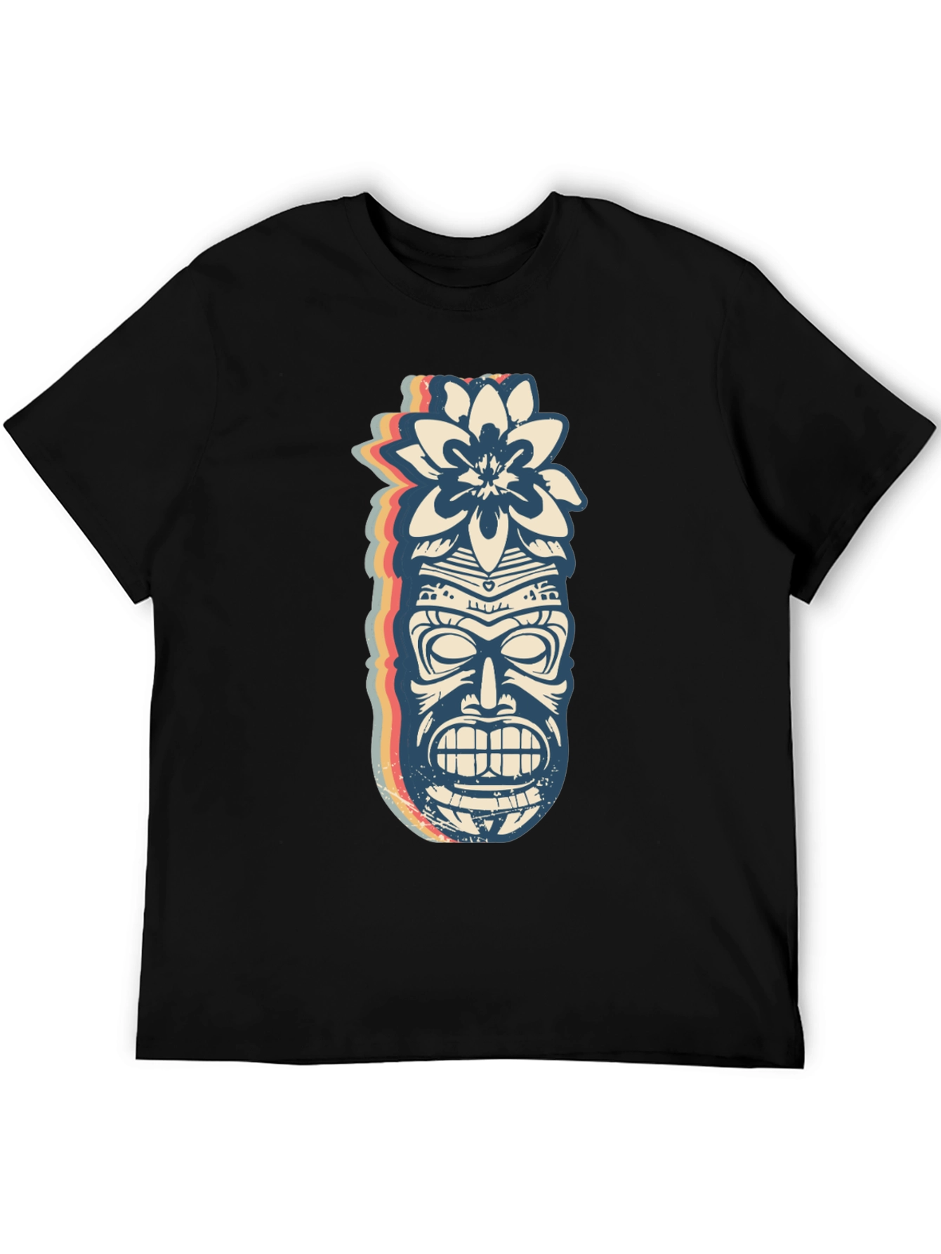 Retro Tiki Mask Graphic Tee - Black