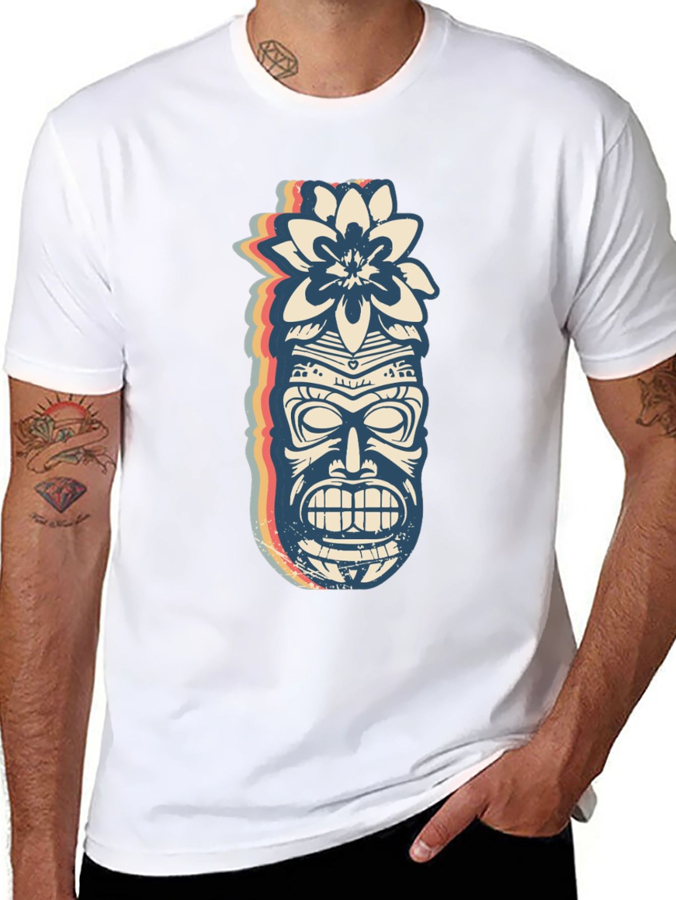 Retro Tiki Mask Graphic Tee - Black