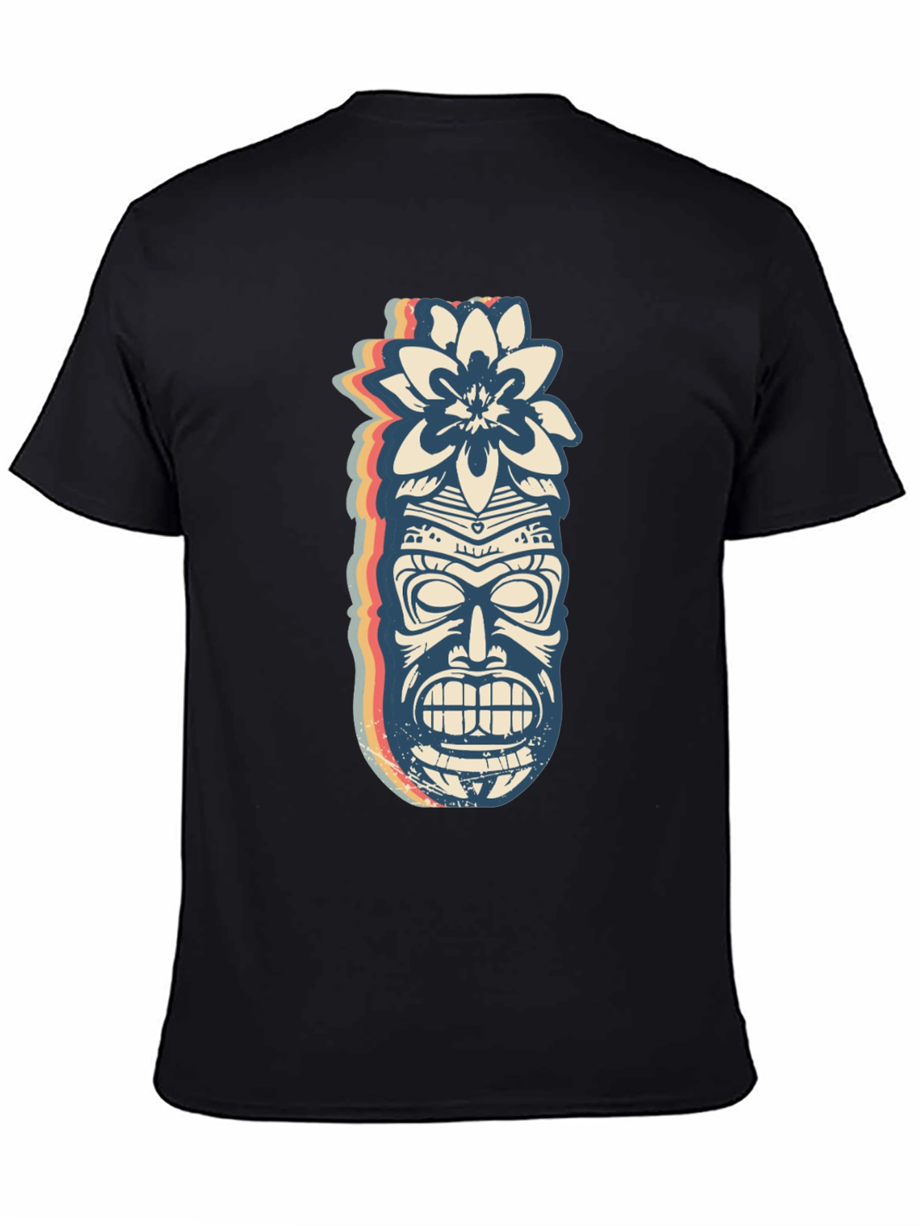 Retro Tiki Mask Graphic Tee - Black